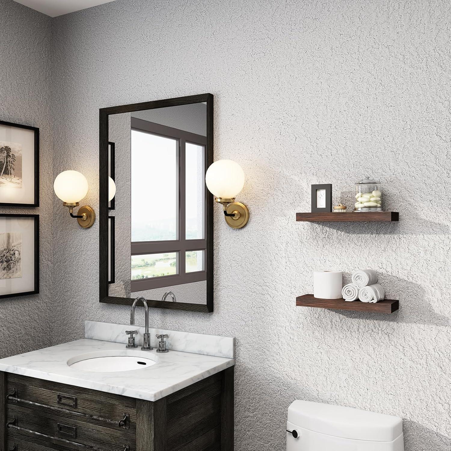 WELLAND Bradley Handmade Wood Floating Shelves Rustic Wall-Mounted Shelves, Set of 2, Walnut Finish