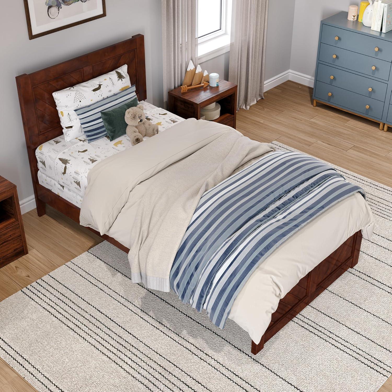 AFI Canyon Walnut Solid Wood Foundation Bed Frame with Matching Footboard, Queen