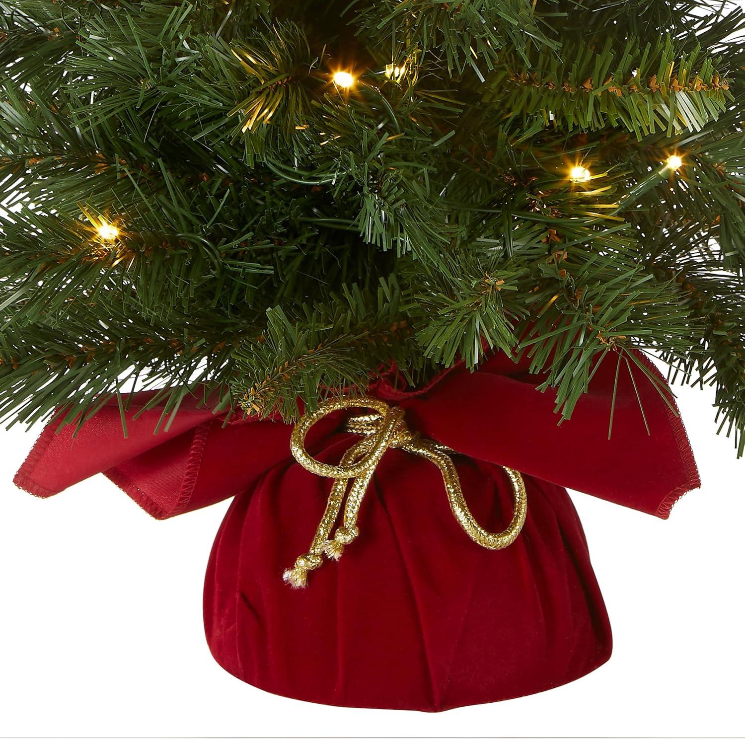 2' Prelit Majestic Spruce Artificial Christmas Tree in Burgundy Cloth Bag Warm White Lights - National Tree Company
