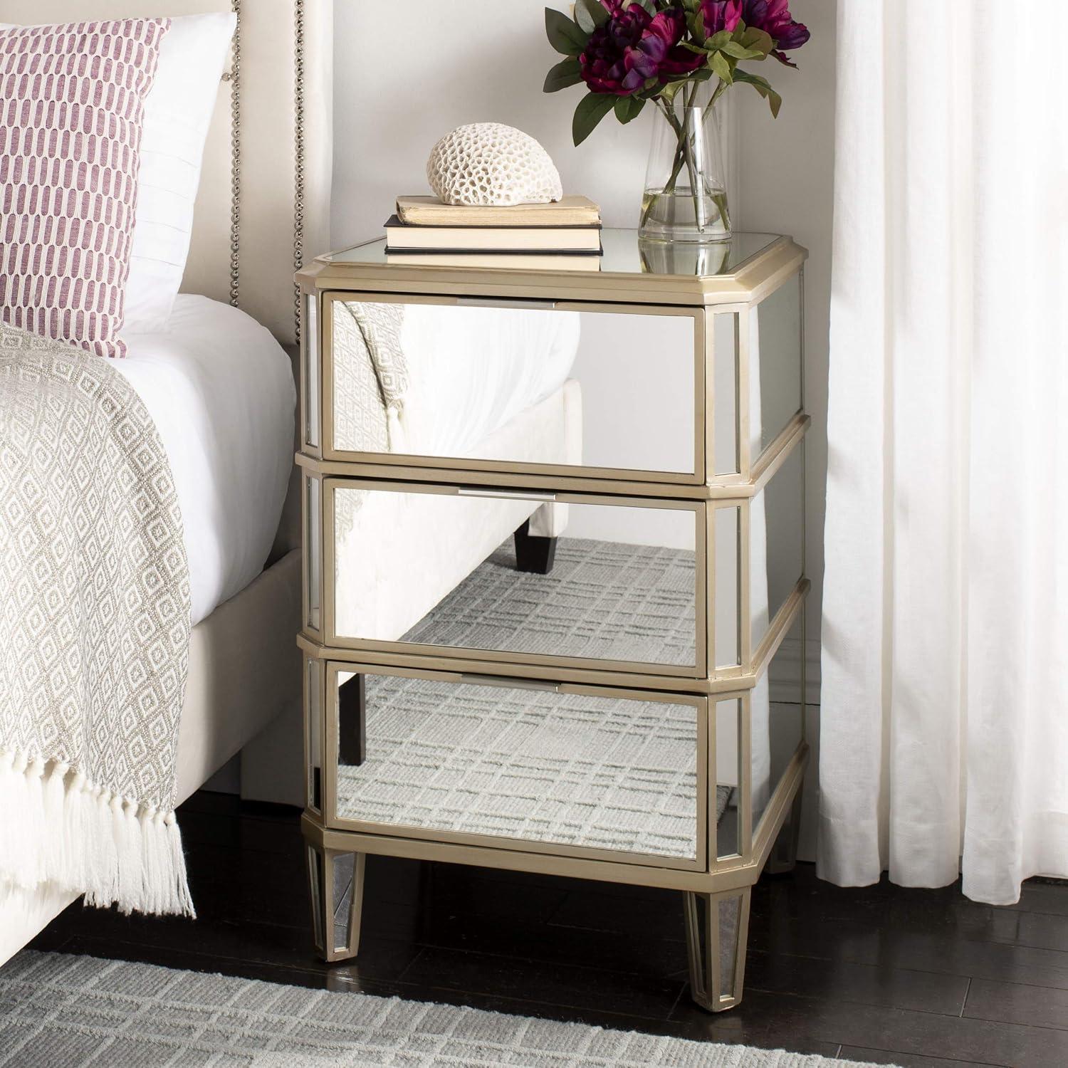 Transitional 3-Drawer Mirrored Nightstand in Transparent Finish