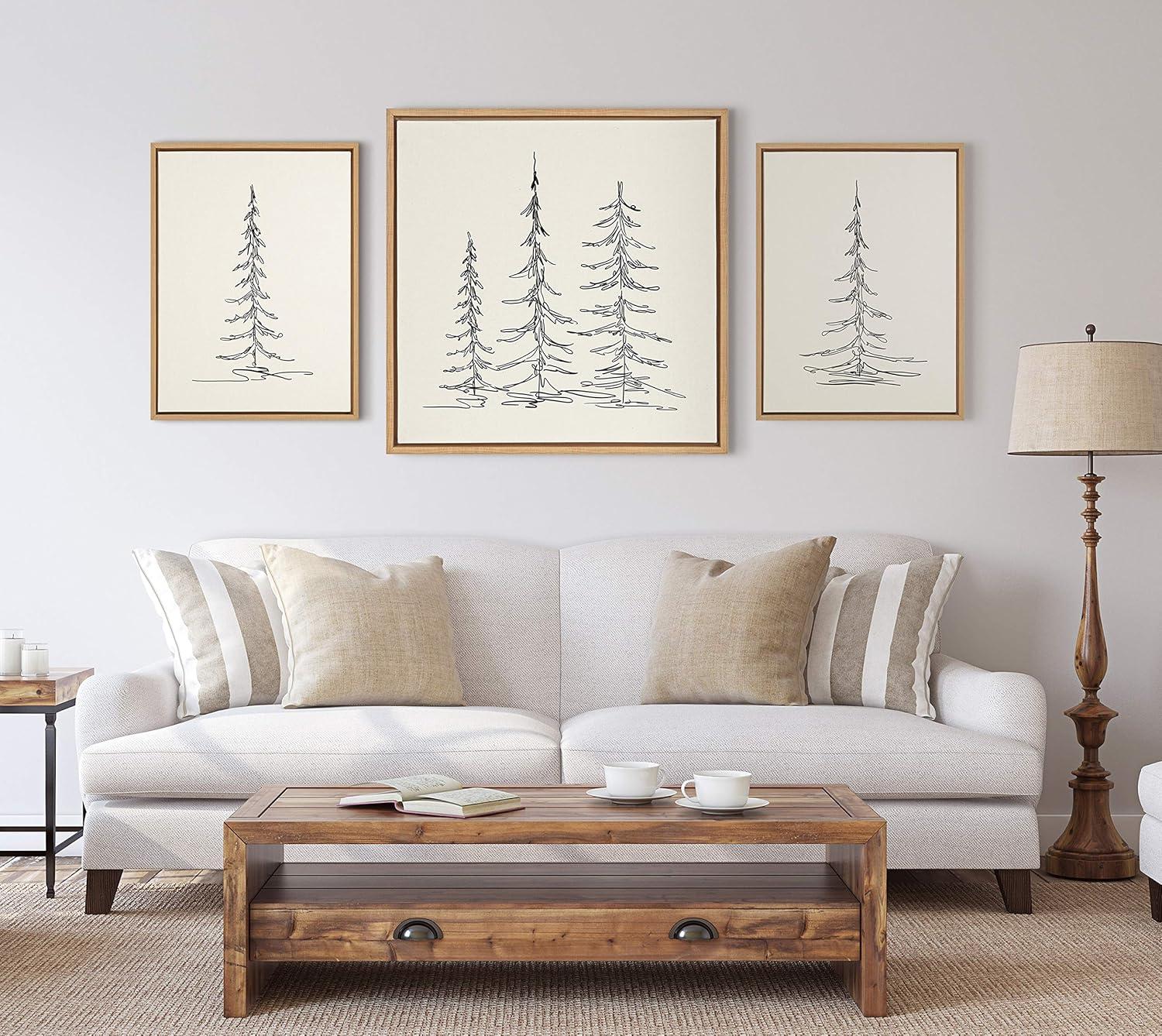 Set of 2 Minimalist Evergreen Tree Sketches on Canvas