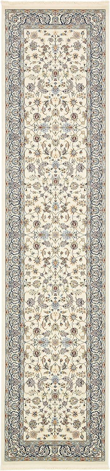 Ivory Floral Synthetic Runner Rug with Persian Motif