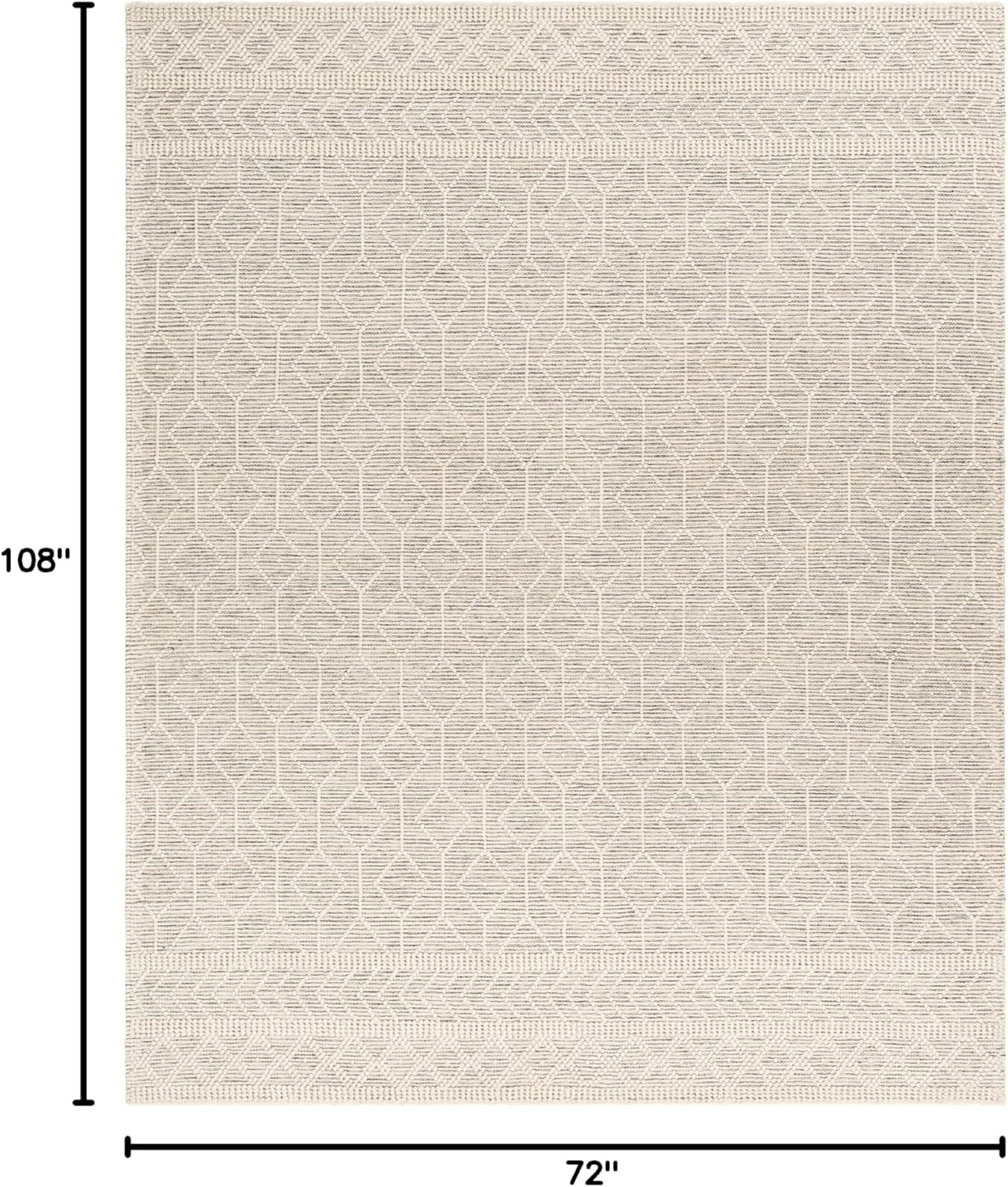 Hauteloom Carolina Boho Hand Woven Wool High Low Textured Area Rug - Farmhouse Moroccan Trellis Carpet for Living Room - Handmade Zig Zag Bubble Weave - Black, White, Cream - 6' x 9'