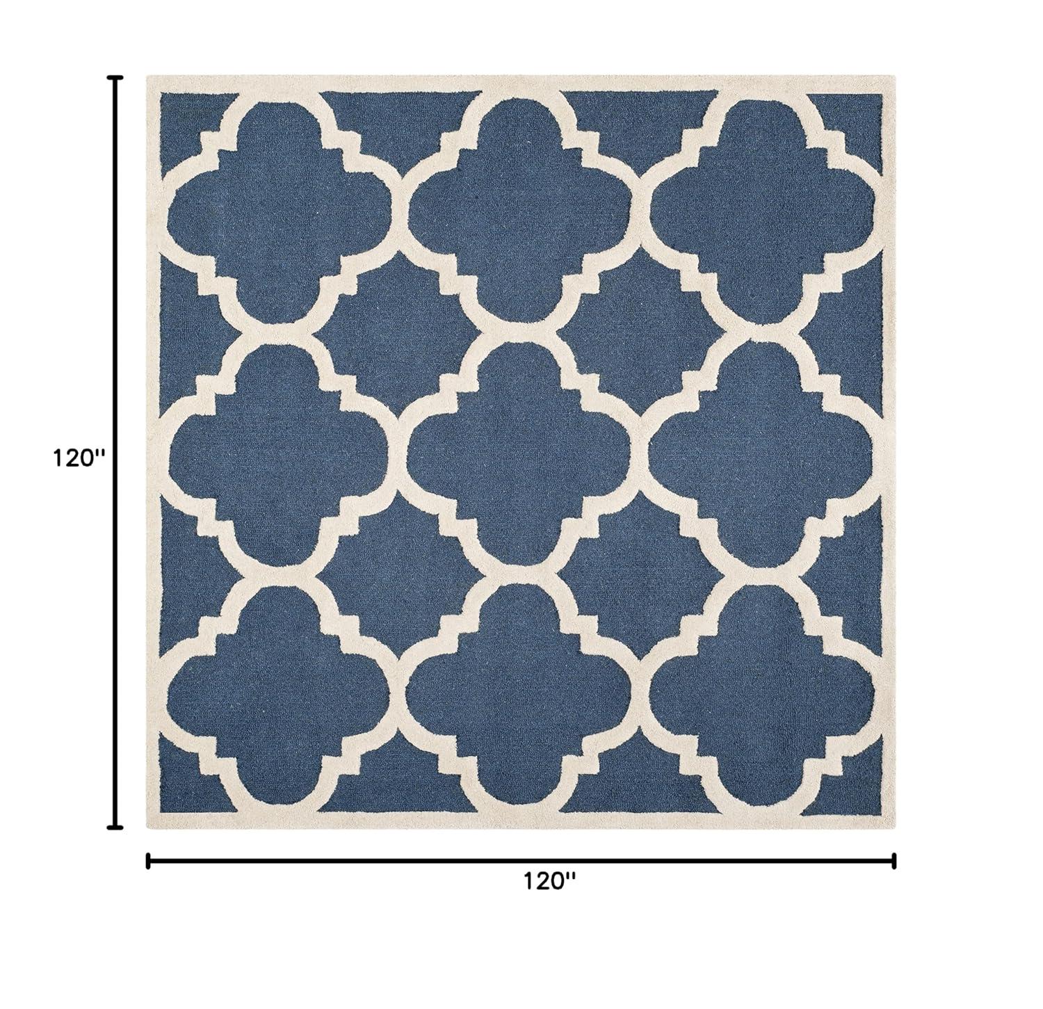 SAFAVIEH Cambridge Justine Geometric Quatrefoil Wool Area Rug, Navy/Ivory, 10' x 10' Square