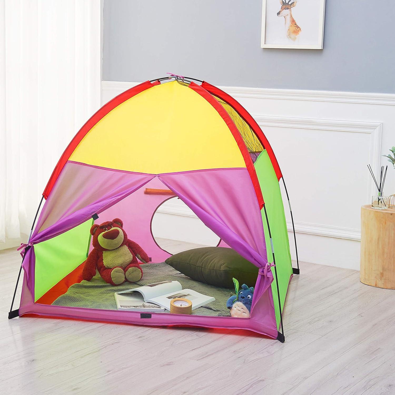 ATDAWN Kids Play Tent, Kids Pop Up Tent, Camping Playground, Indoor/Outdoor Children Playhouse for Boys and Girls, Rainbow Color