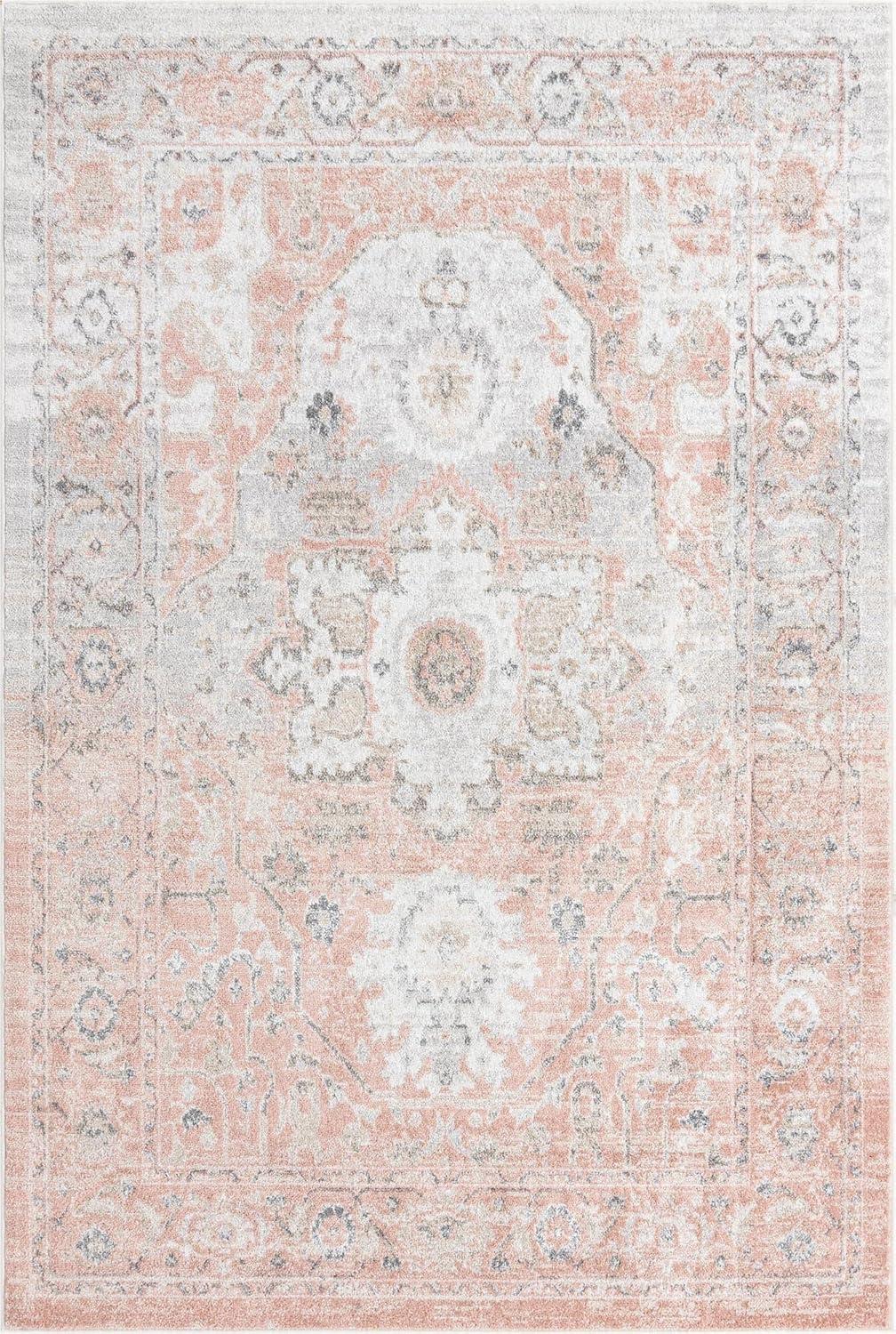 Rose Pink 6' x 9' Medallion Synthetic Area Rug