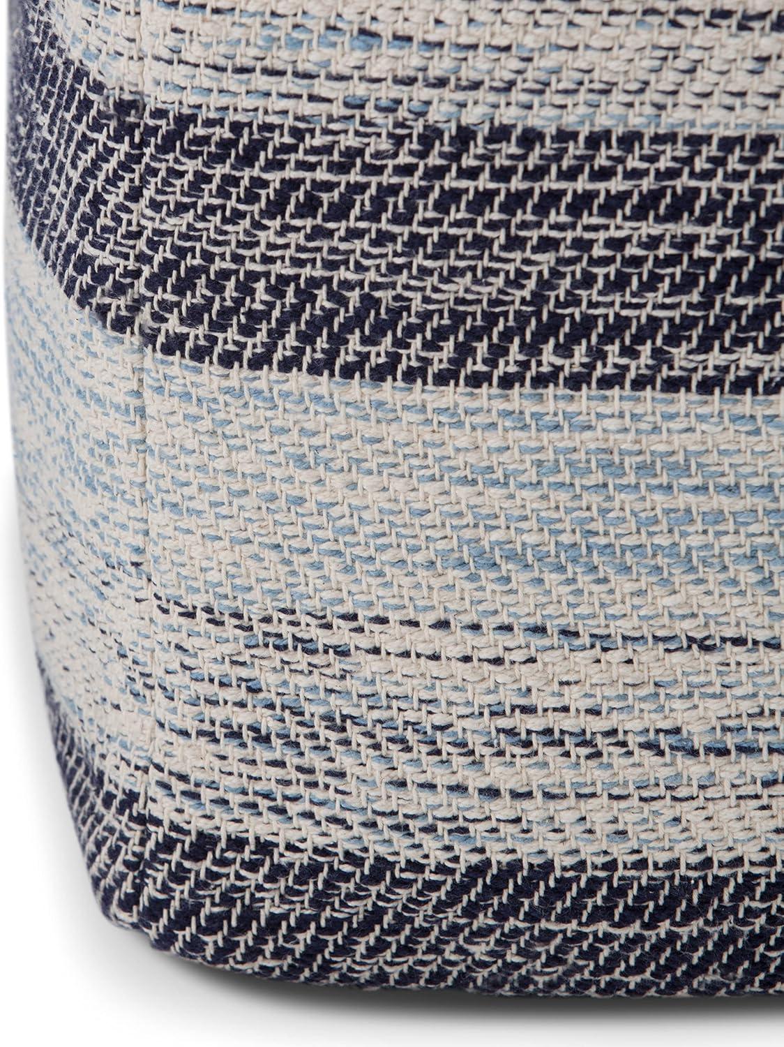 Clay 18 Inch Boho Square Pouf in Patterned Blue Melange Cotton, For the Living Room, Bedroom and Kids Room