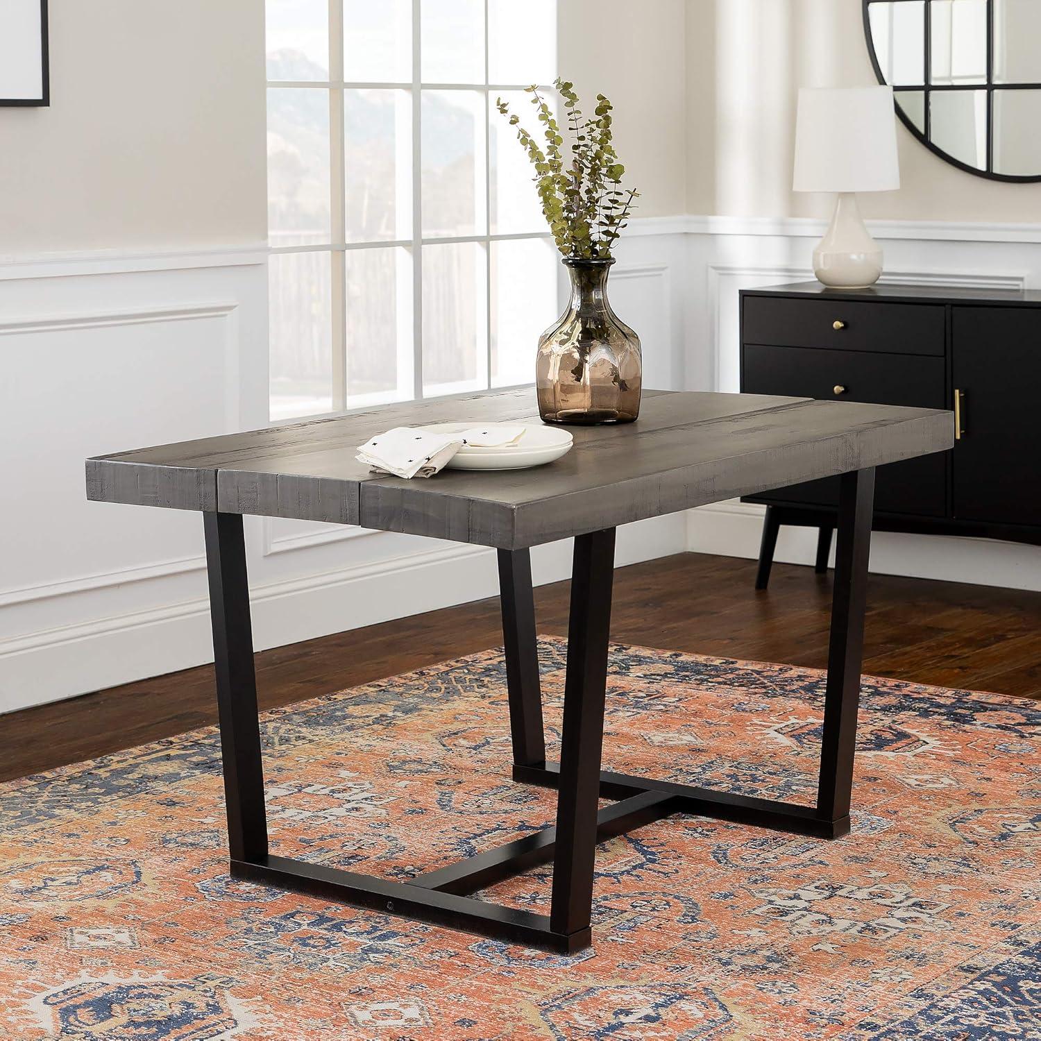 Walker Edison Durango 52" Solid Pine Wood Dining Table in Gray/Black