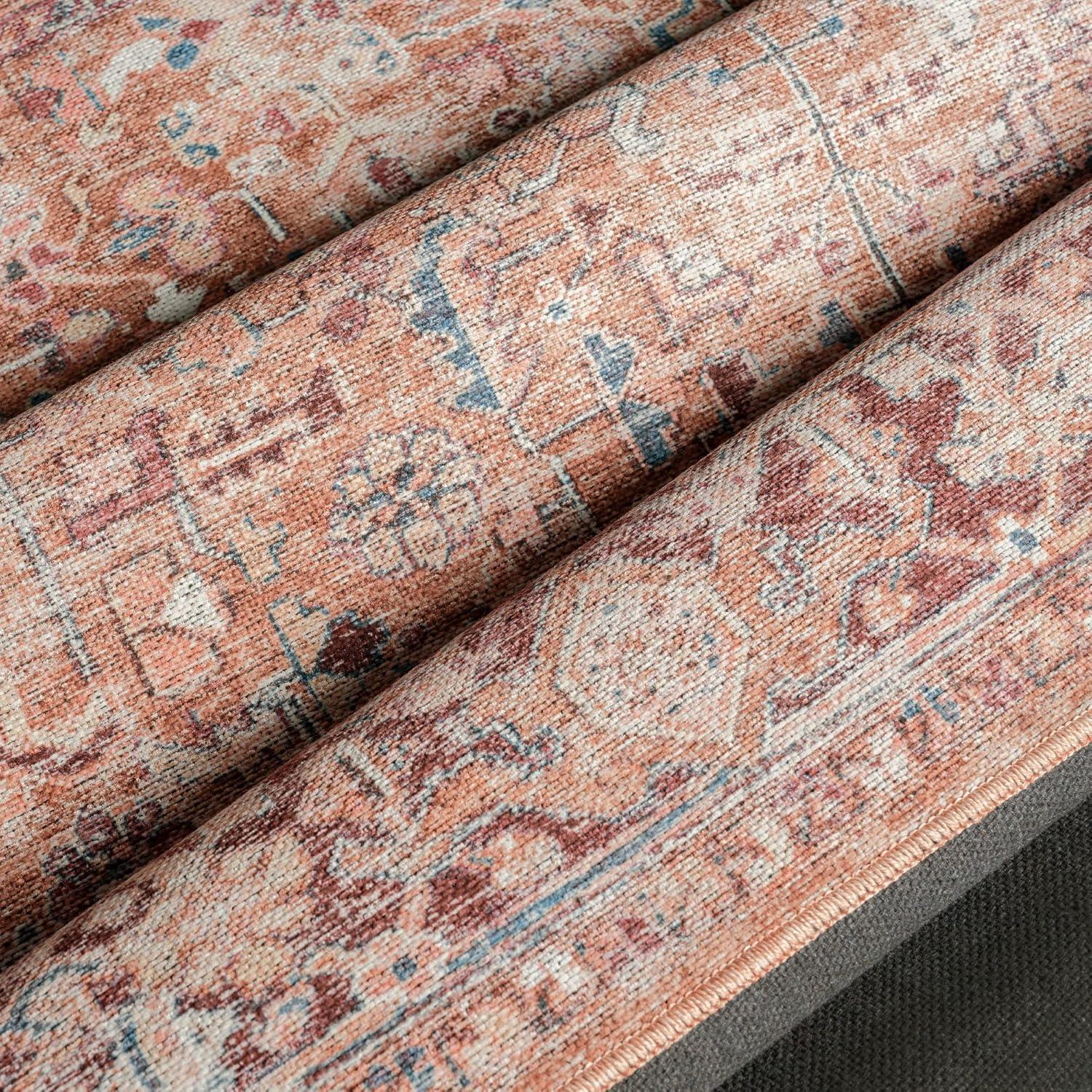 Home Dynamix Everwash Callaghan Edith Distressed Vintage Machine Washable Area Rug, Terracotta, 5'2"x7'2"