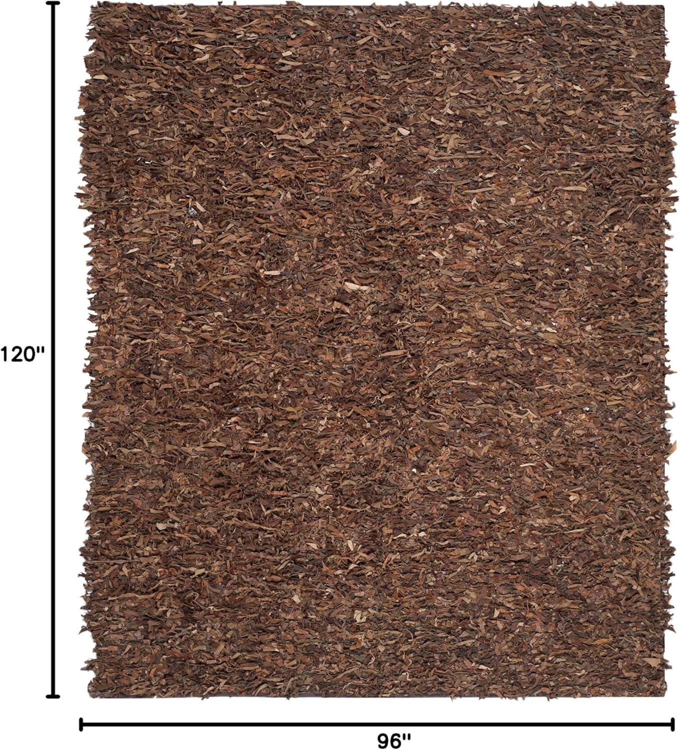 SAFAVIEH Leather Shag Collection Area Rug - 8' x 10', Saddle, Hand-Knotted Modern Leather, Ideal for High Traffic Areas in Living Room, Bedroom (LSG511B)