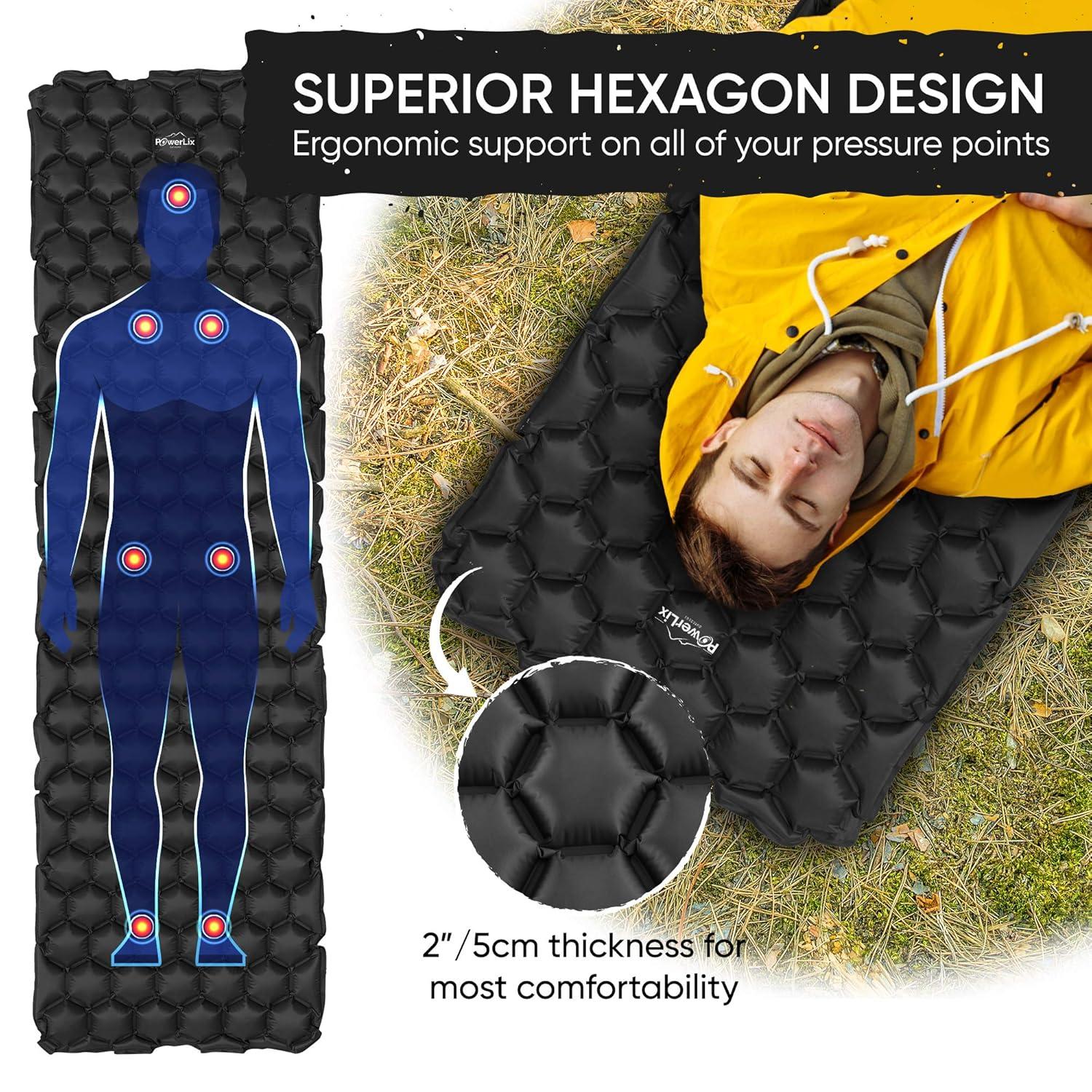 POWERLIX Ultralight Sleeping Pad for Camping with Inflating Bag– Compact Lightweight Camping Mat, Outdoor Backpacking Hiking Traveling Airpad Camping Air Mattress Sleeping Mat