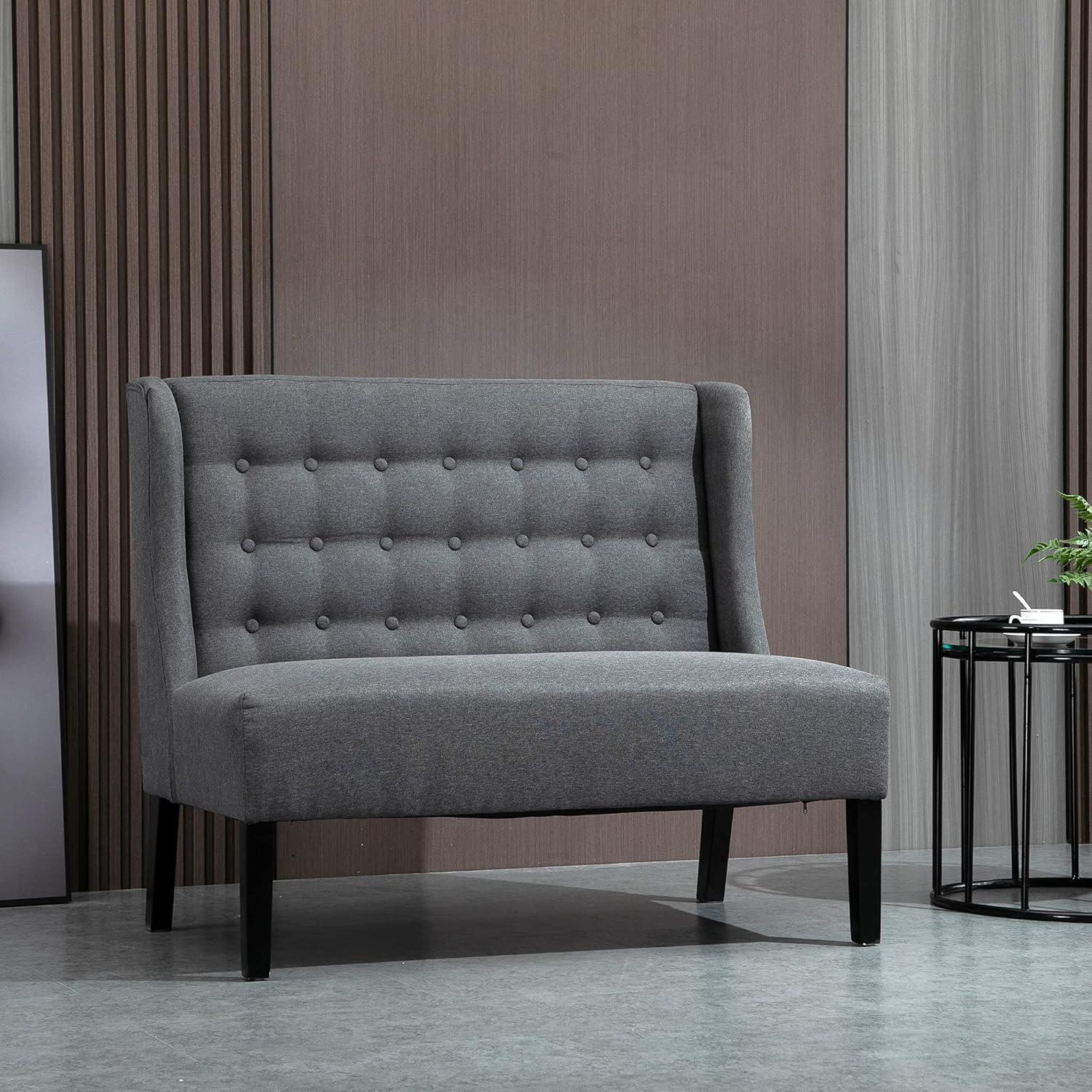 HOMCOM Linen Fabric Upholstery Double Sofa Tufted Loveseat Armless Couch Living Room Furniture with Wood Legs