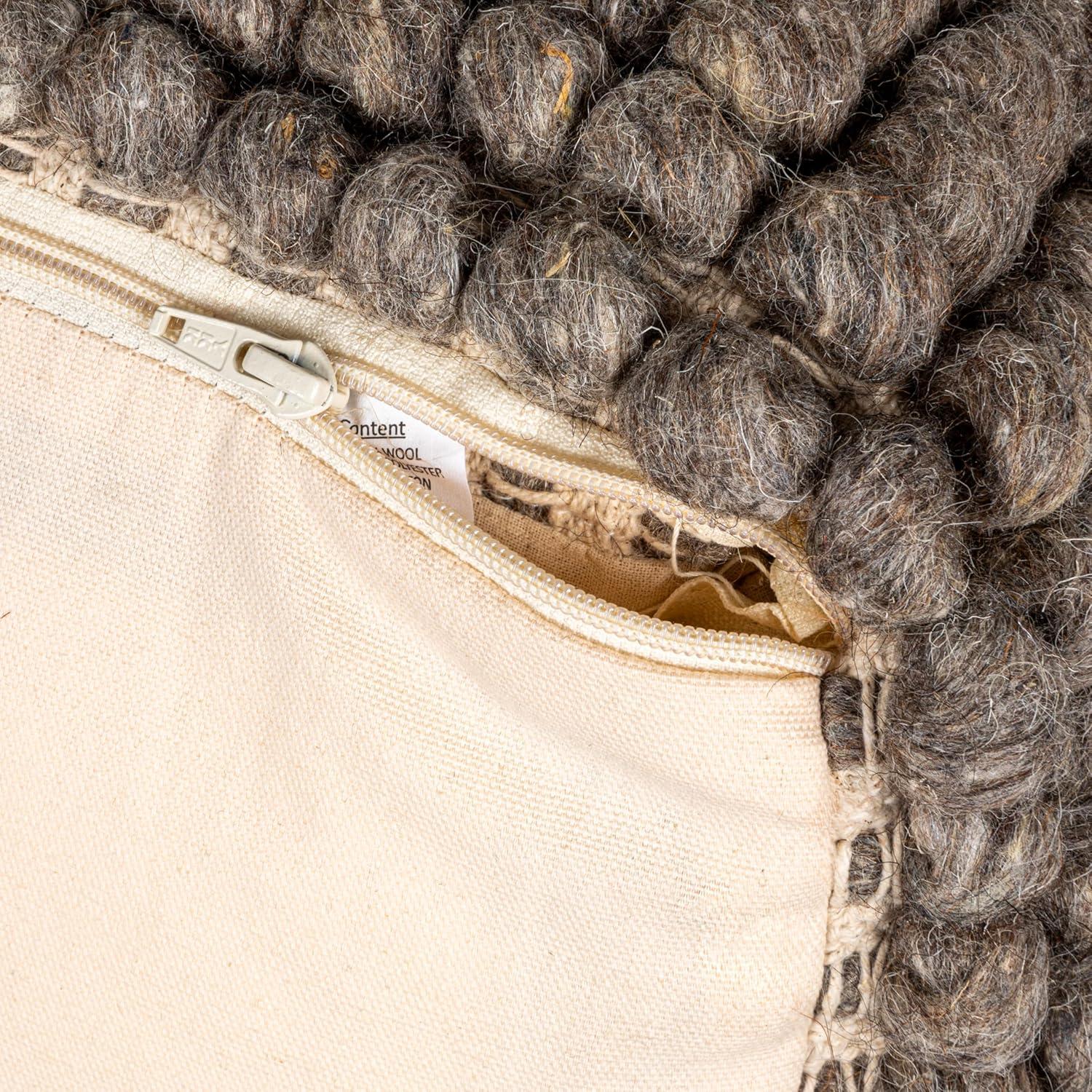 Storied Home New Zealand Square Pouf Gray: Upholstered Ottoman, Wool & Cotton Blend, No Assembly Required