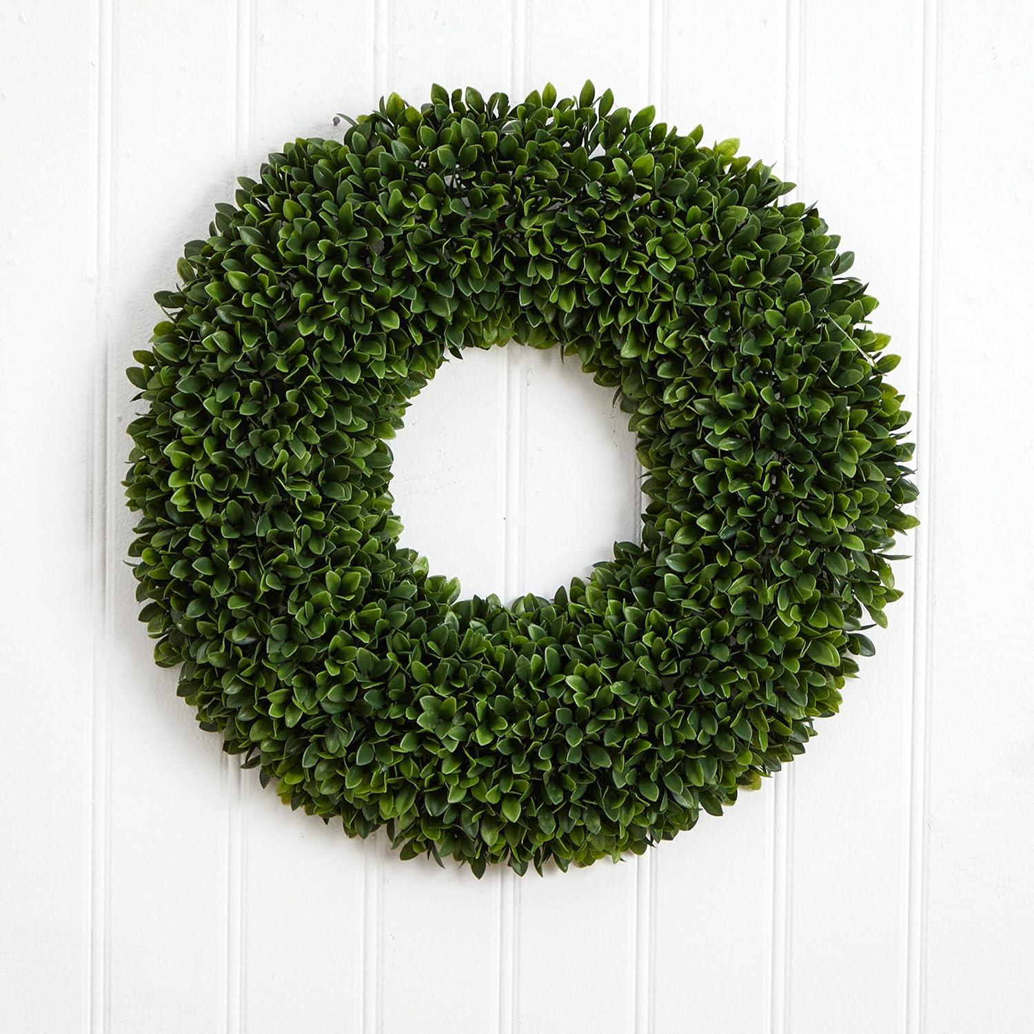 Nearly Natural 24-in. Boxwood Artificial Wreaths Green