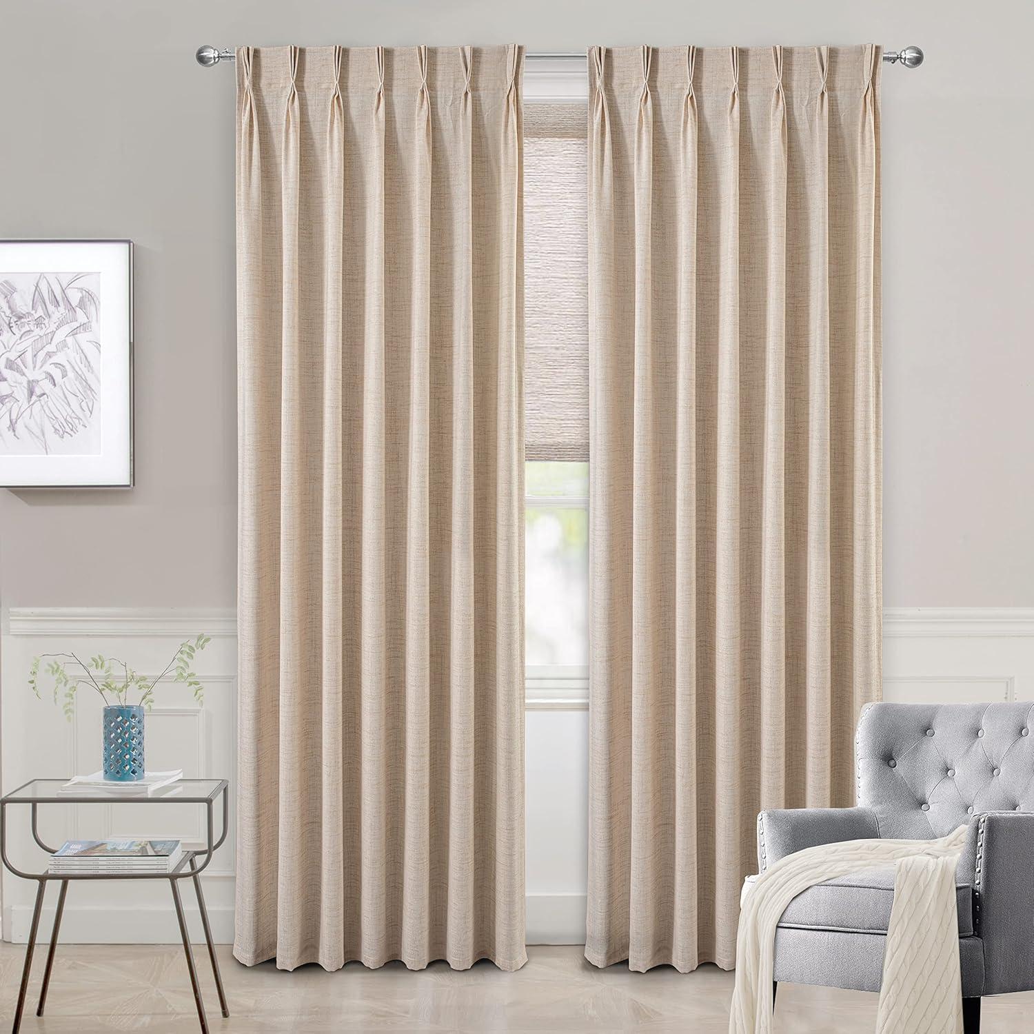 DriftAway Pinch Pleat Linen Textured Semi Sheer Solid Farmhouse and Modern Rustic Linen Curtains for Living Room Bedroom 2 Panels Back Tabs 50 Inch by 108 Inch Beige