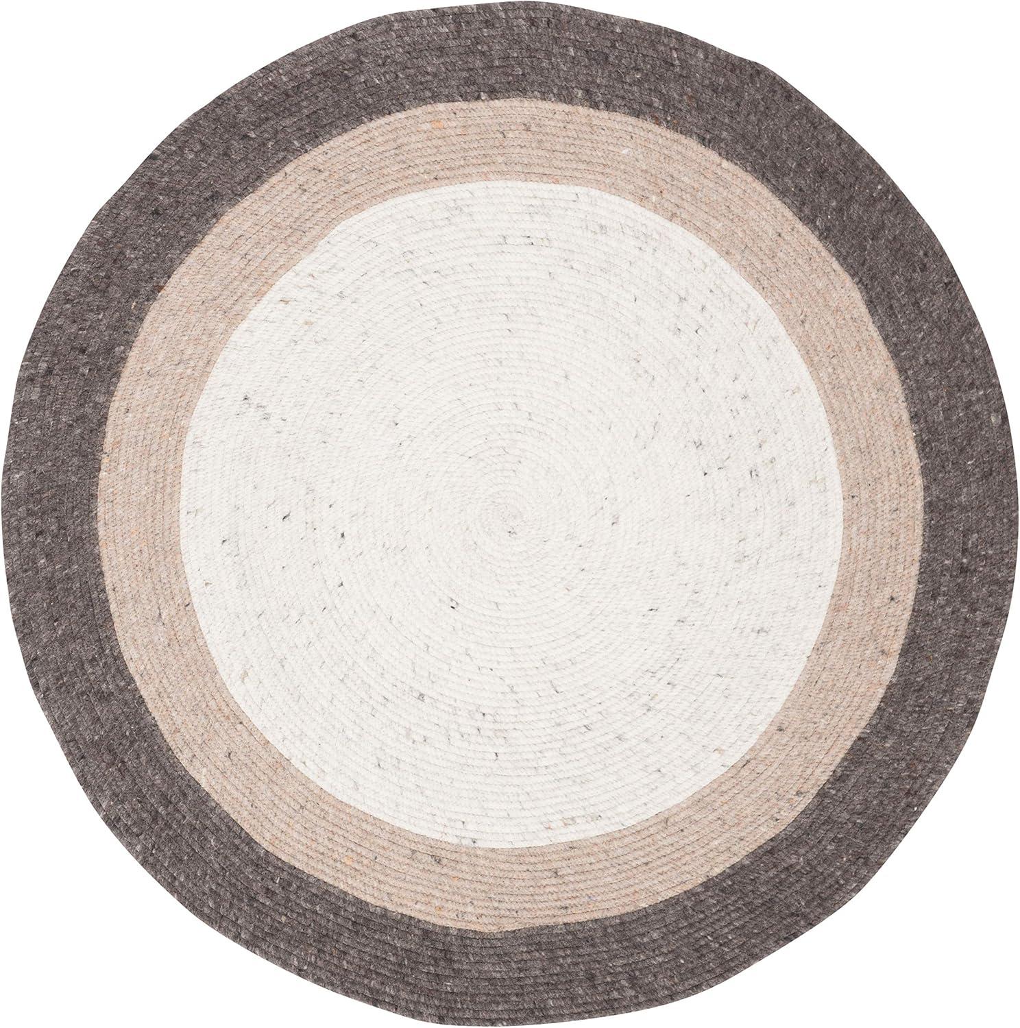 Handmade Ivory Wool Braided Round Rug - 4' Diameter