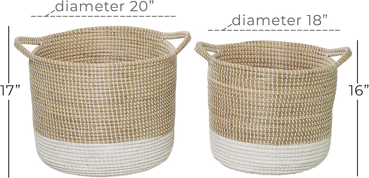 DecMode 18", 20" Brown Sea Grass Contemporary Storage Basket, 2 - Pieces