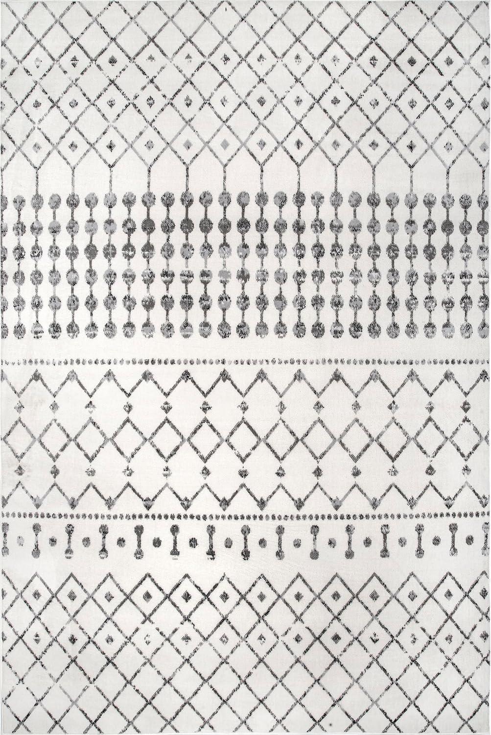 Nuloom 7x9 Zola Geometric Moroccan Indoor Area Rug, Grey, Faded Bohemian Design, Stain Resistant, BedroomLiving Room, Kitchen,