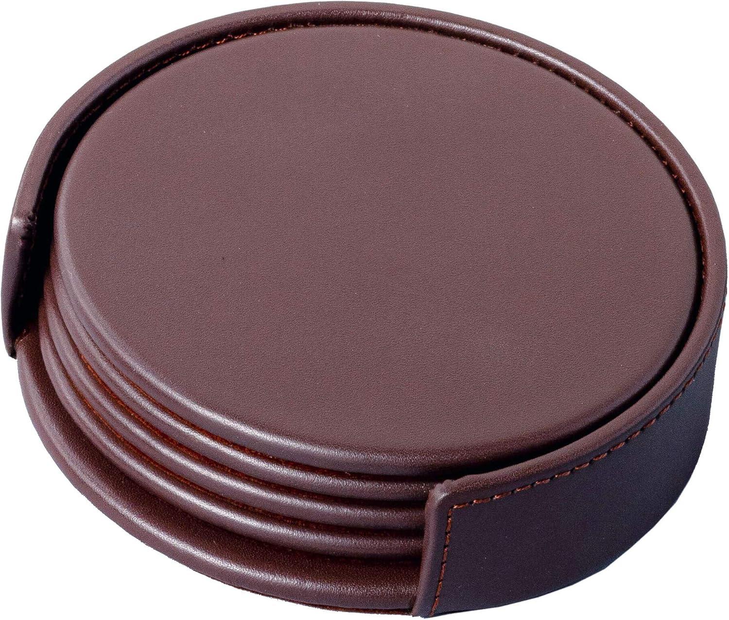 Dacasso A3418 Chocolate Brown Leatherette 4 Coaster Set with Holder