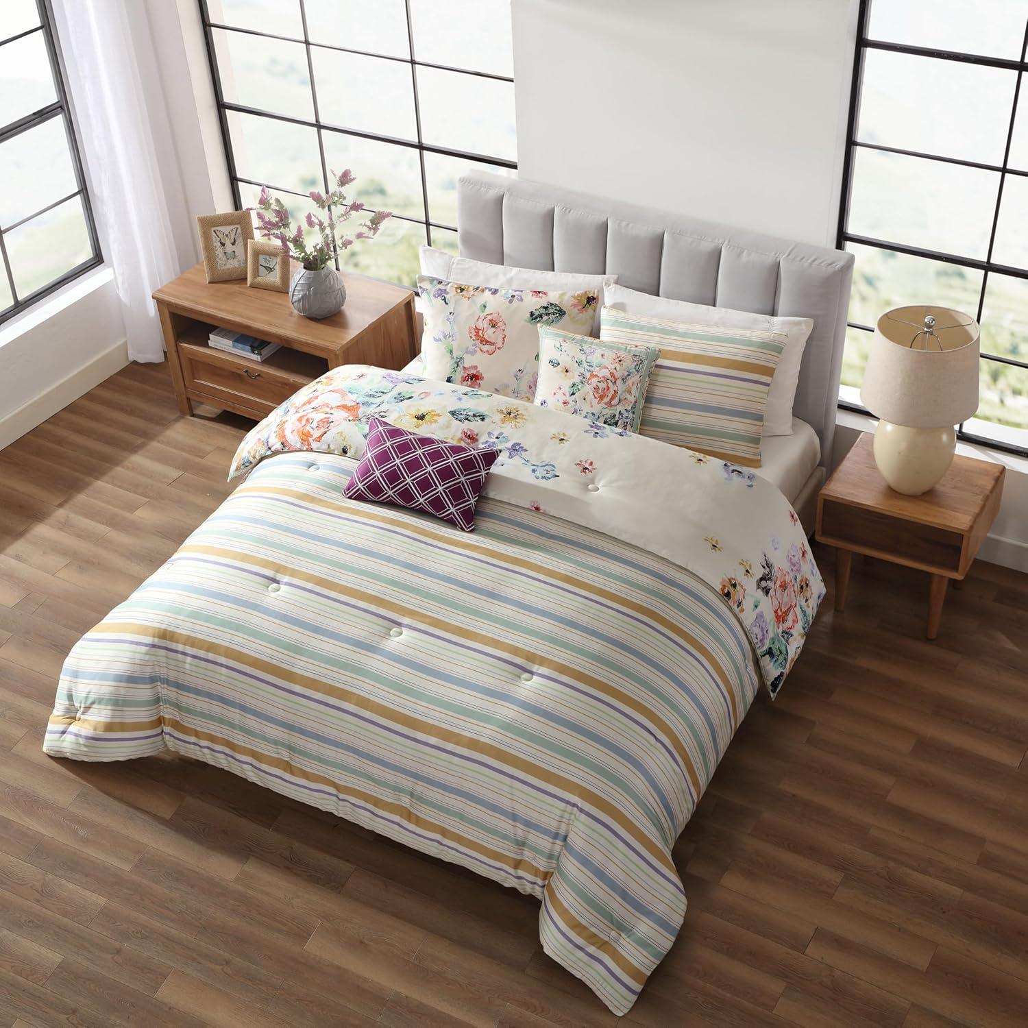 BeBeJan Bebejan Floral Garden on Mocha 100% Cotton 5-Piece Reversible Comforter Set