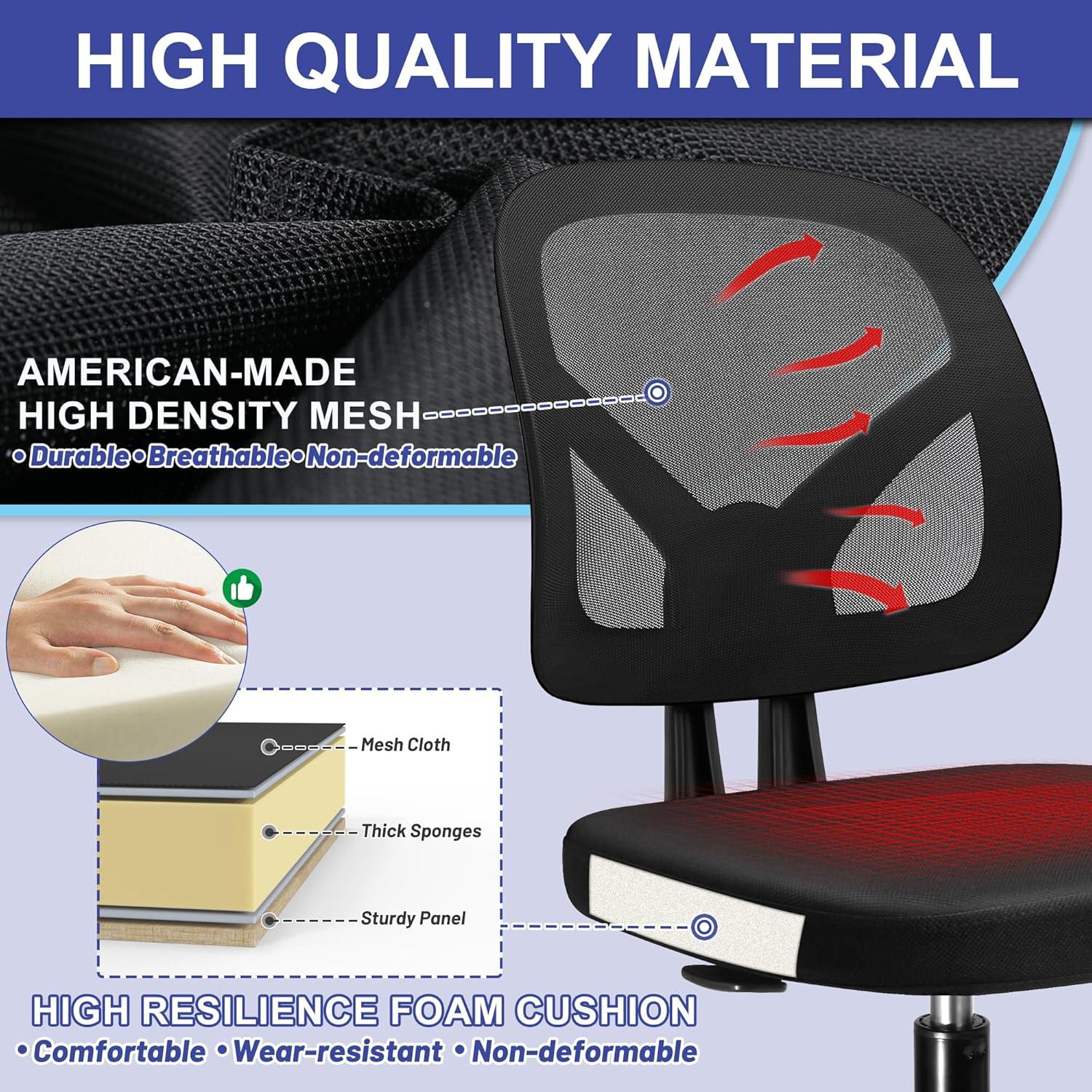 Mesh Office Chair Ergonomic Small Desk Chair No Arms Black Swivel Computer Chair with Wheels Task Chair for Small Spaces Mid Back Home Office Chair for Adults and Kids
