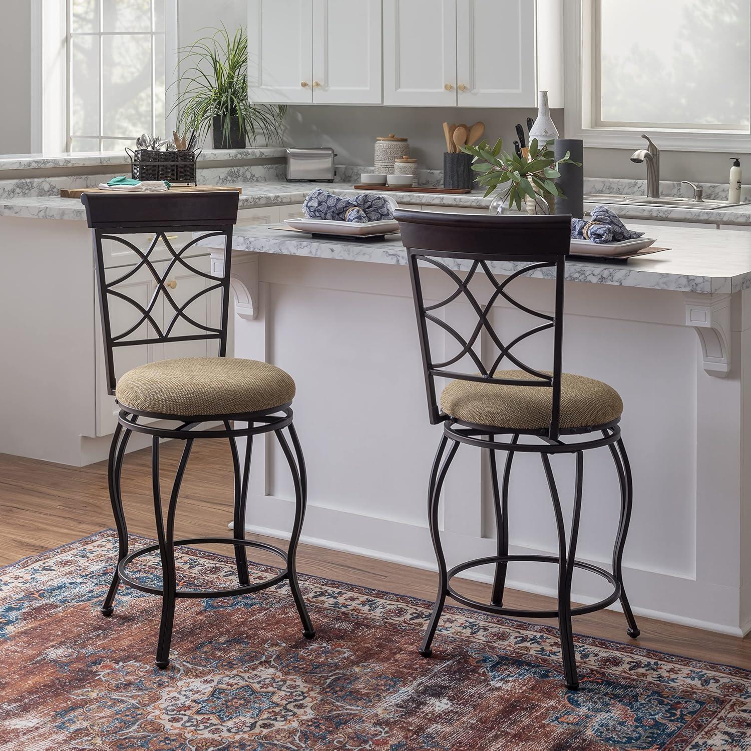 Linon Curves Counter Bar Stool, Metallic Brown, 24 inches Seat Height