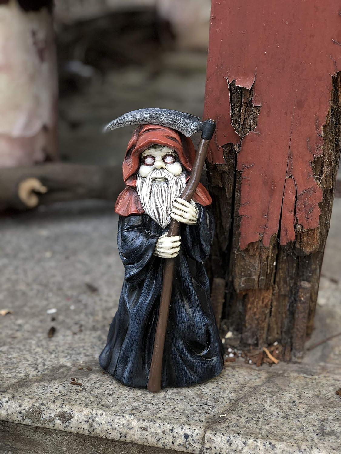 Grim Reaper Garden Gnome Statue - 8.5" Polyresin Halloween Decor