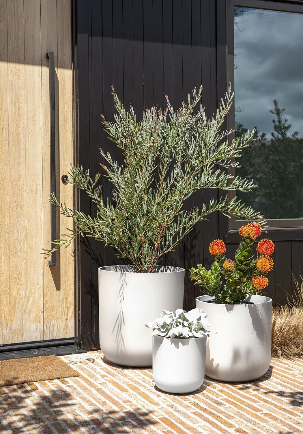 Veradek Kona Series Bundle - Three Piece Set of Plastic-Stone Planters - White