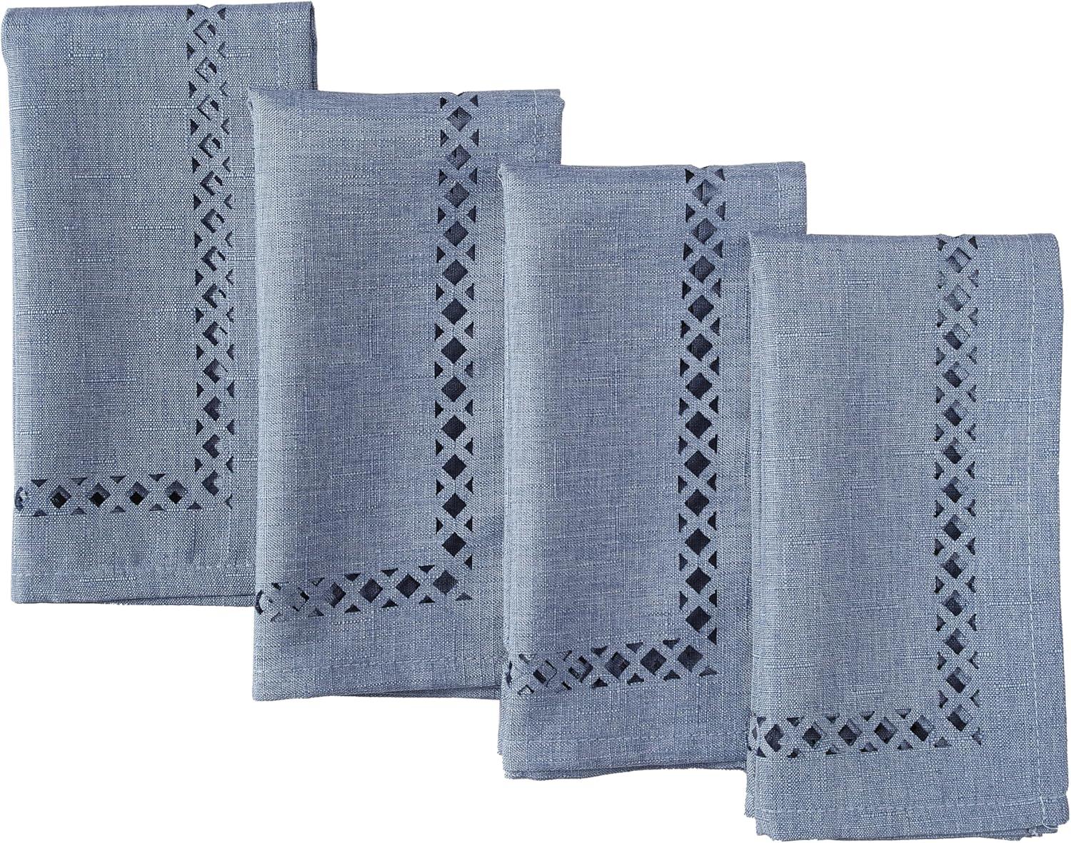 Wedgewood Blue Square Polyester Napkins Set with Lattice Cutwork