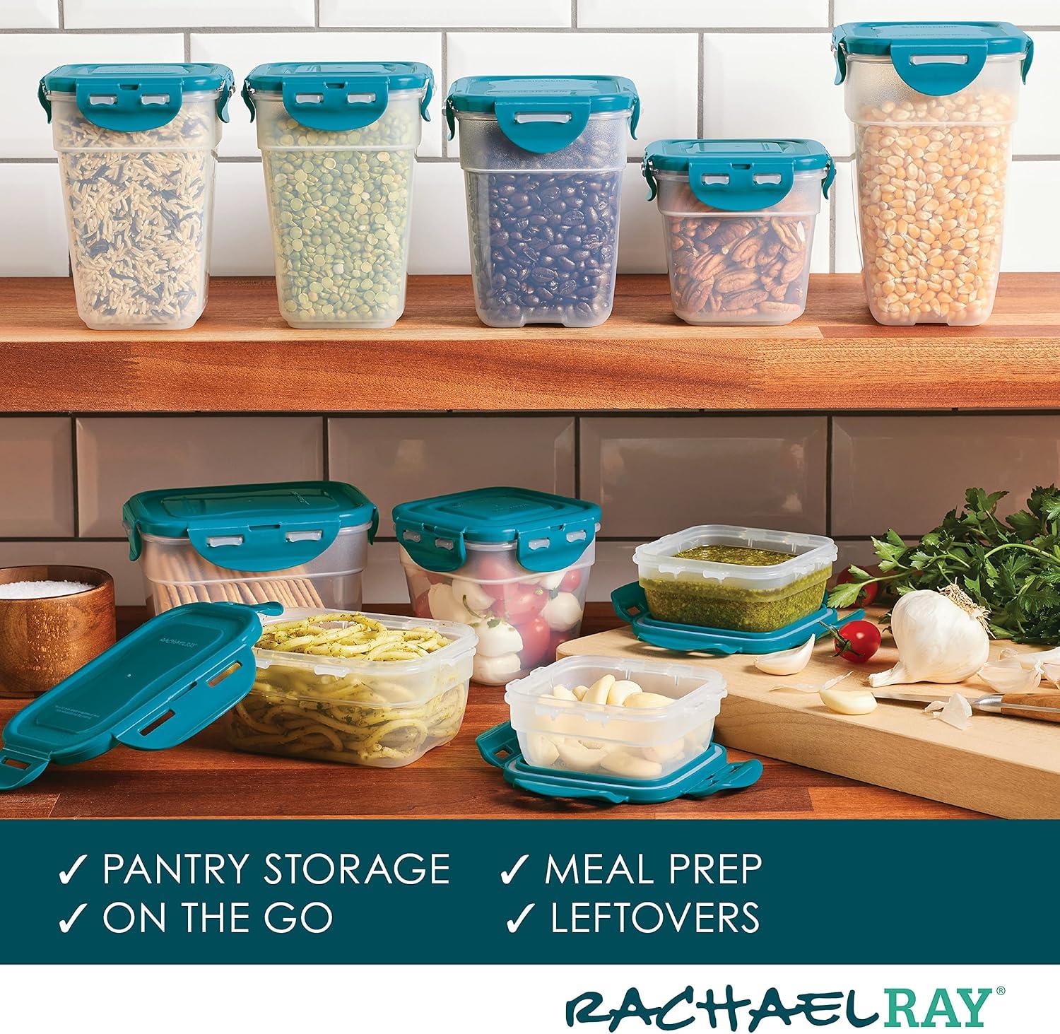 Rachael Ray Leak-Proof Stacking Food Storage Container Set, 20-Piece, Teal Lids