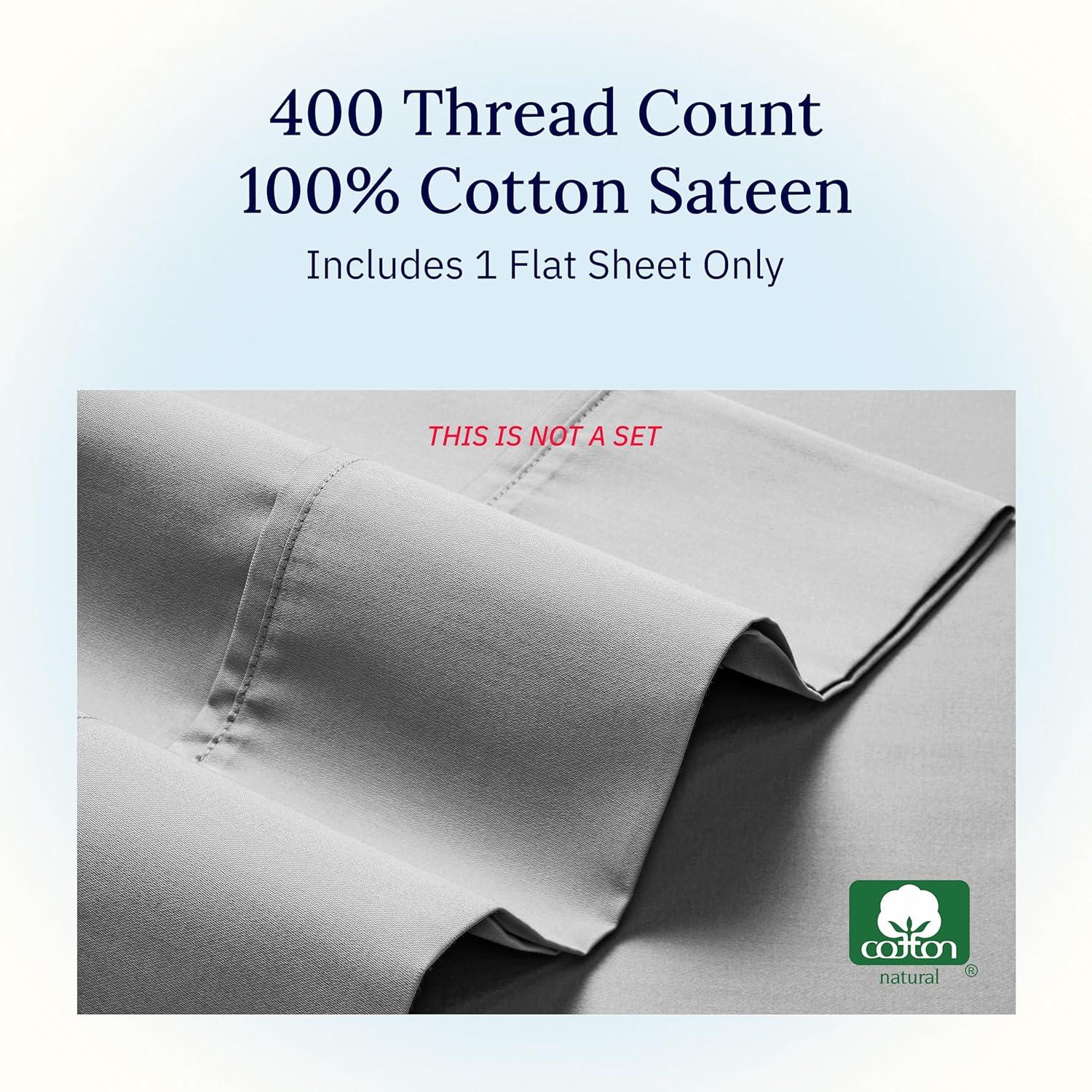 Flat Sheet Only, 400 Thread Count 100% Cotton Sateen, Soft & Durable by California Design Den - Light Gray, King