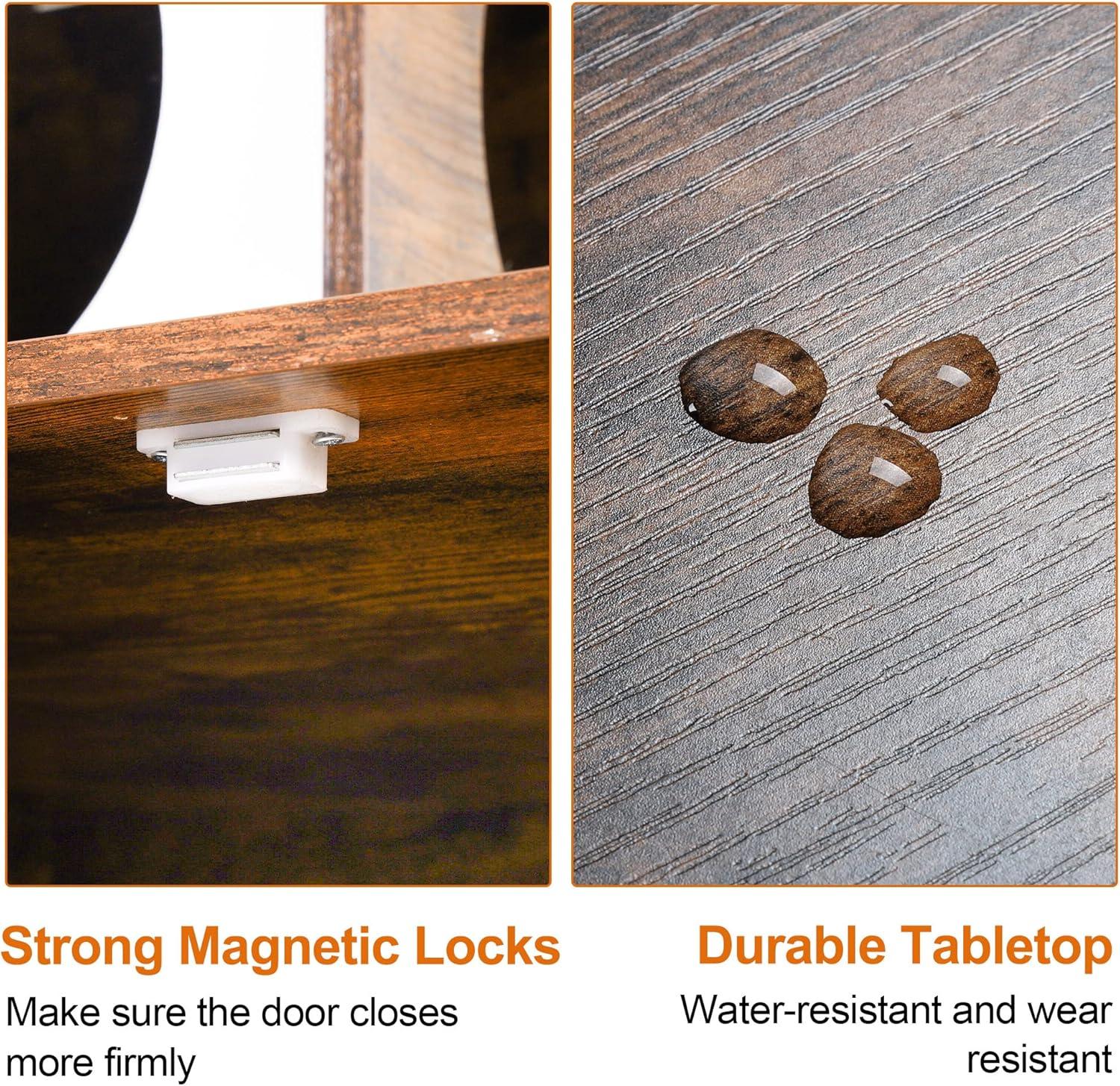 Wood Litter Box Enclosure with Food Station, All-in-one Indoor Cat Furniture with Large Platform and Condo