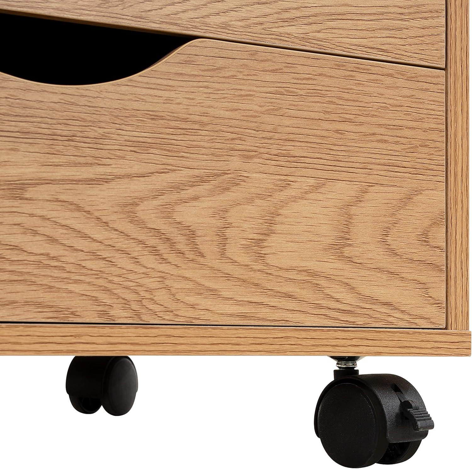 Natural MDF 5-Drawer Office Storage Cabinet with Casters