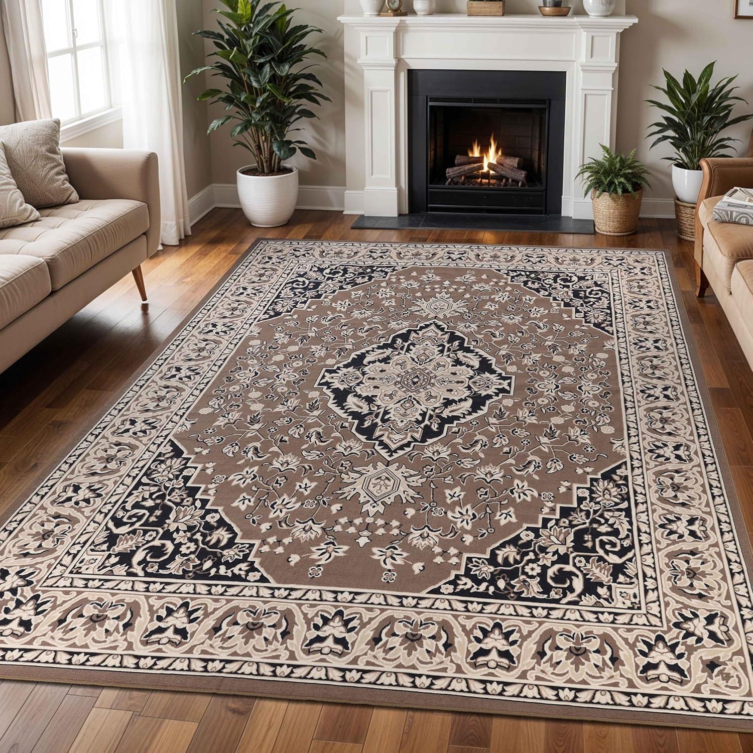 Superior Glendale Brown Synthetic Floral Medallion Area Rug, 12' x 15'