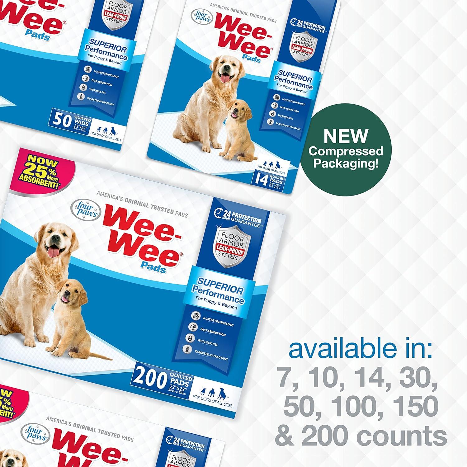 Four Paws Wee Wee Absorbent Potty Training Dog & Puppy Pads, Pet Pee Pads, Standard 50ct