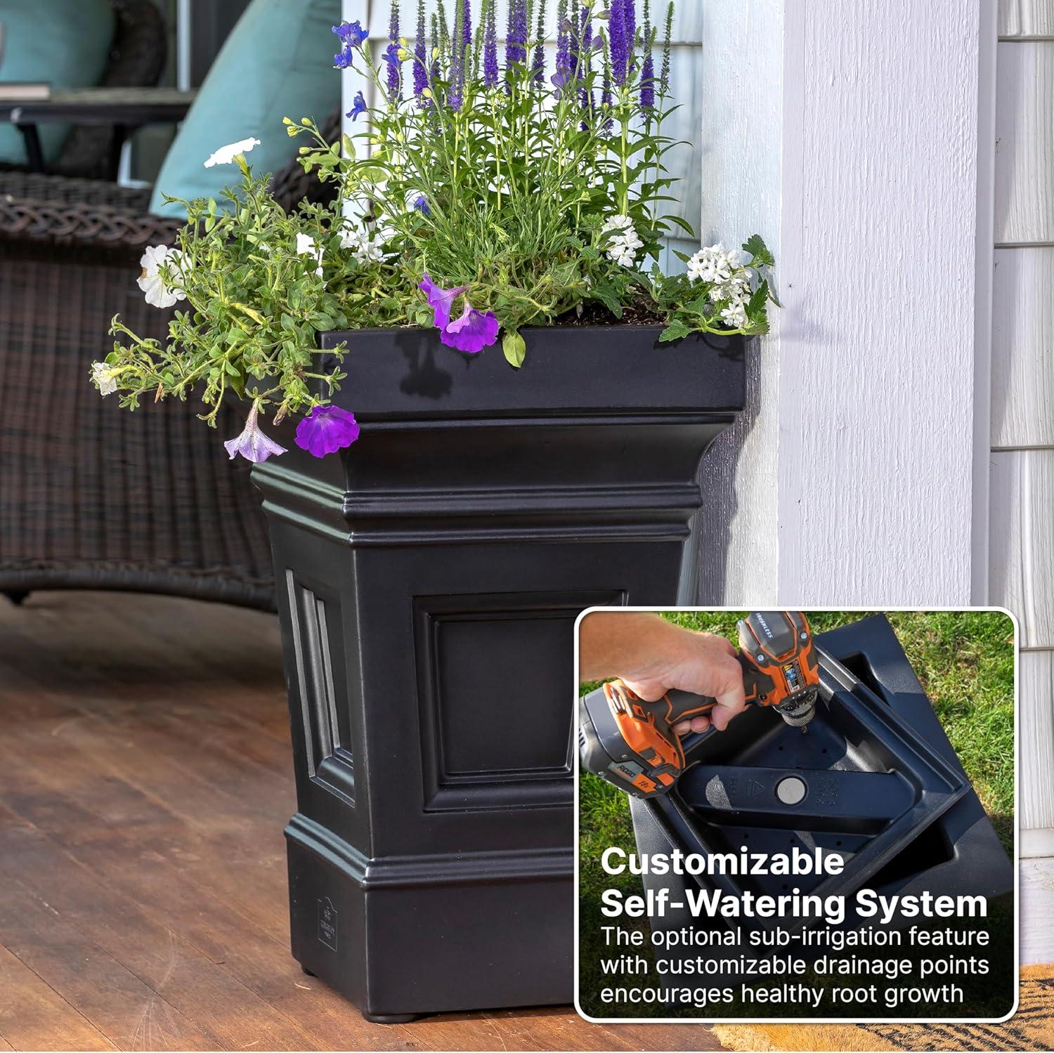 Atherton Onyx Black Self-Watering Square Planter Box, 2-Pack