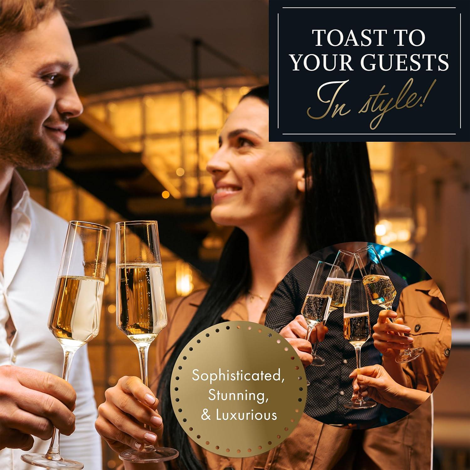 Elixir Glassware Elegant Hand-Blown Crystal Champagne Flutes - Set of 2, Lead-Free Premium Crystal - Ideal for Wedding, Anniversary, Christmas Celebrations - 8oz, Clear