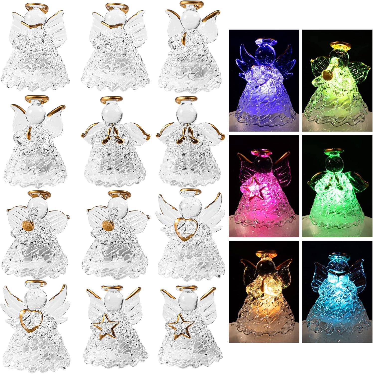 JOYFY 12pcs LED Spun Glass Angel Christmas Ornaments