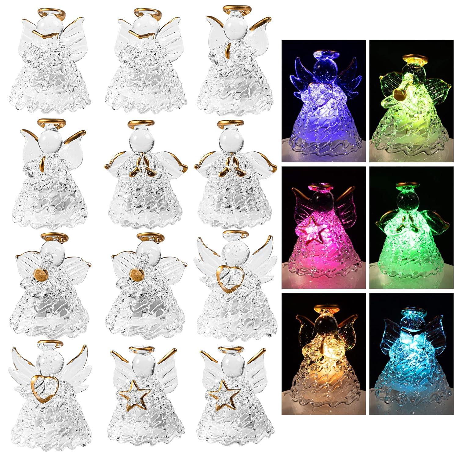 JOYFY 12pcs LED Spun Glass Angel Christmas Ornaments