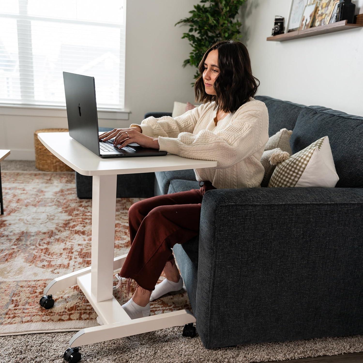 White Adjustable Height Rolling Laptop Cart with Pneumatic Lift