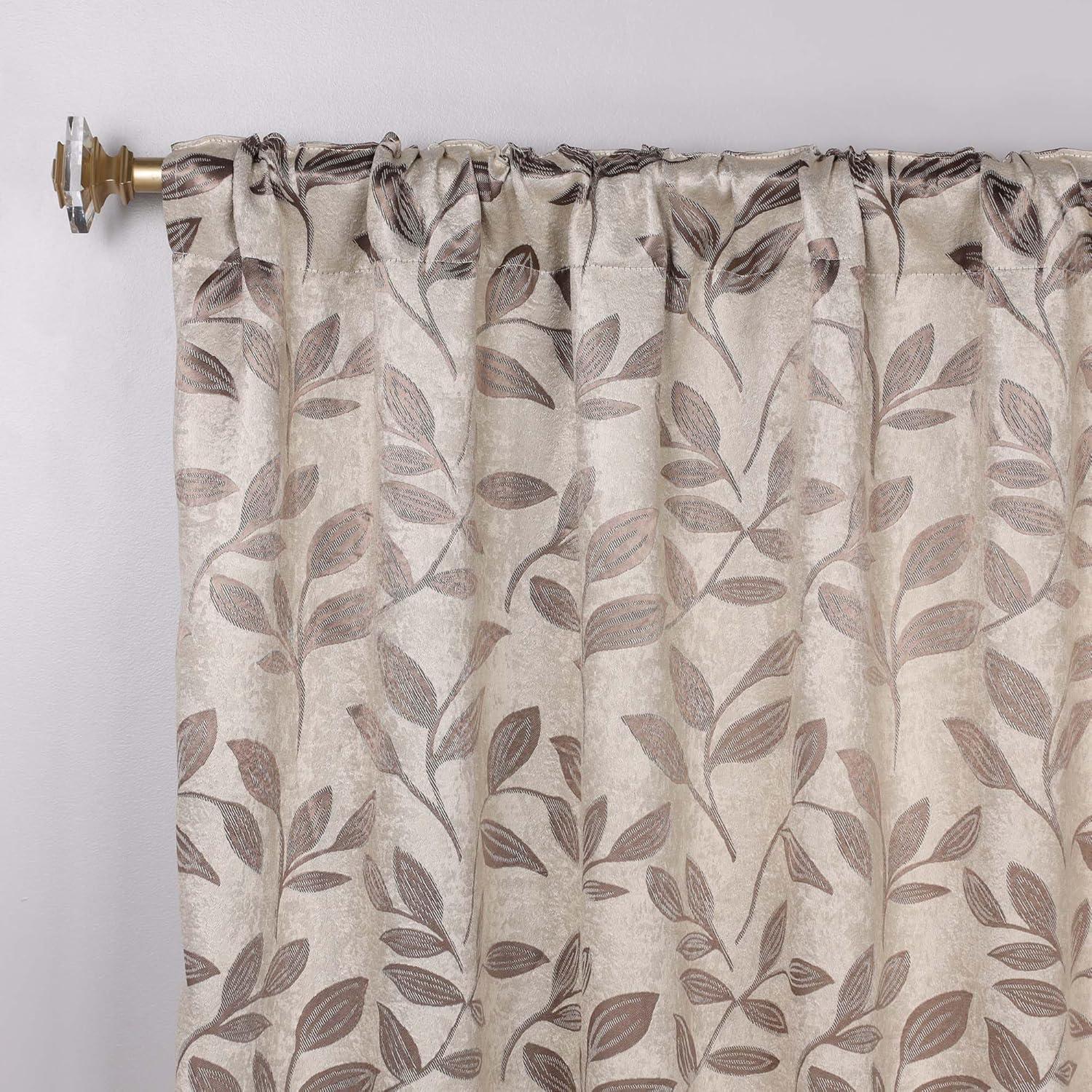 Superior Leaves Machine Washable Room Darkening Blackout Curtains With Back Tabs by Superior (Set of 2)