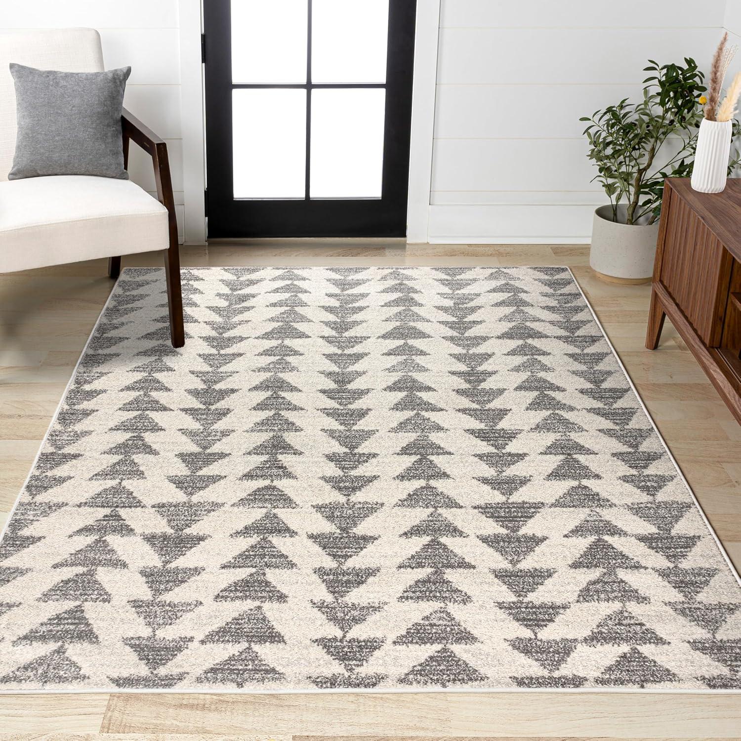 8'x10' Aisha Moroccan Triangle Geometric  Area Rug, Cream/Gray - JONATHAN Y