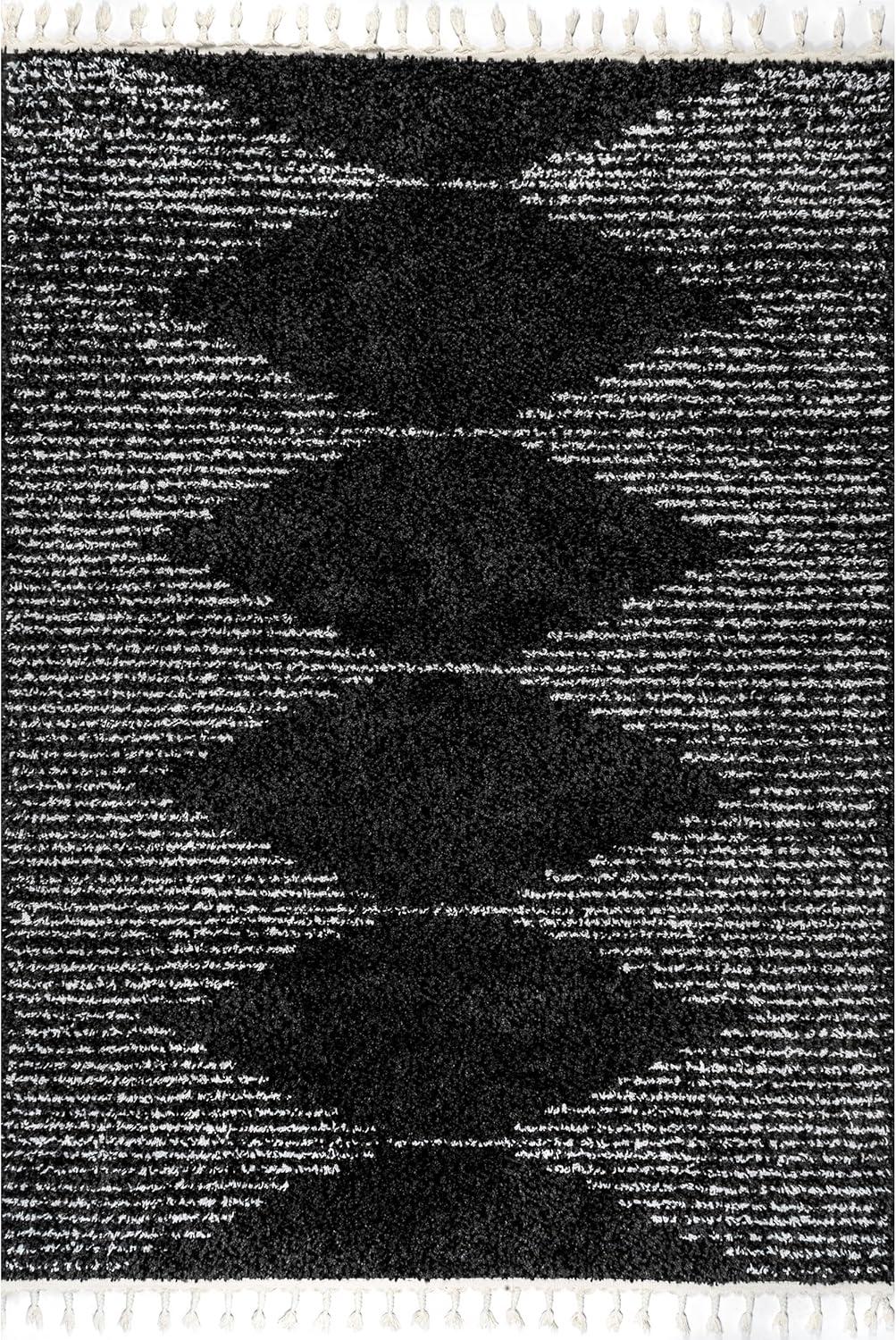 Nuloom Bria Geometric 4x6 Shag Indoor Area Rug for Living Room Bedroom Dining Room Nursery, Black/Ivory