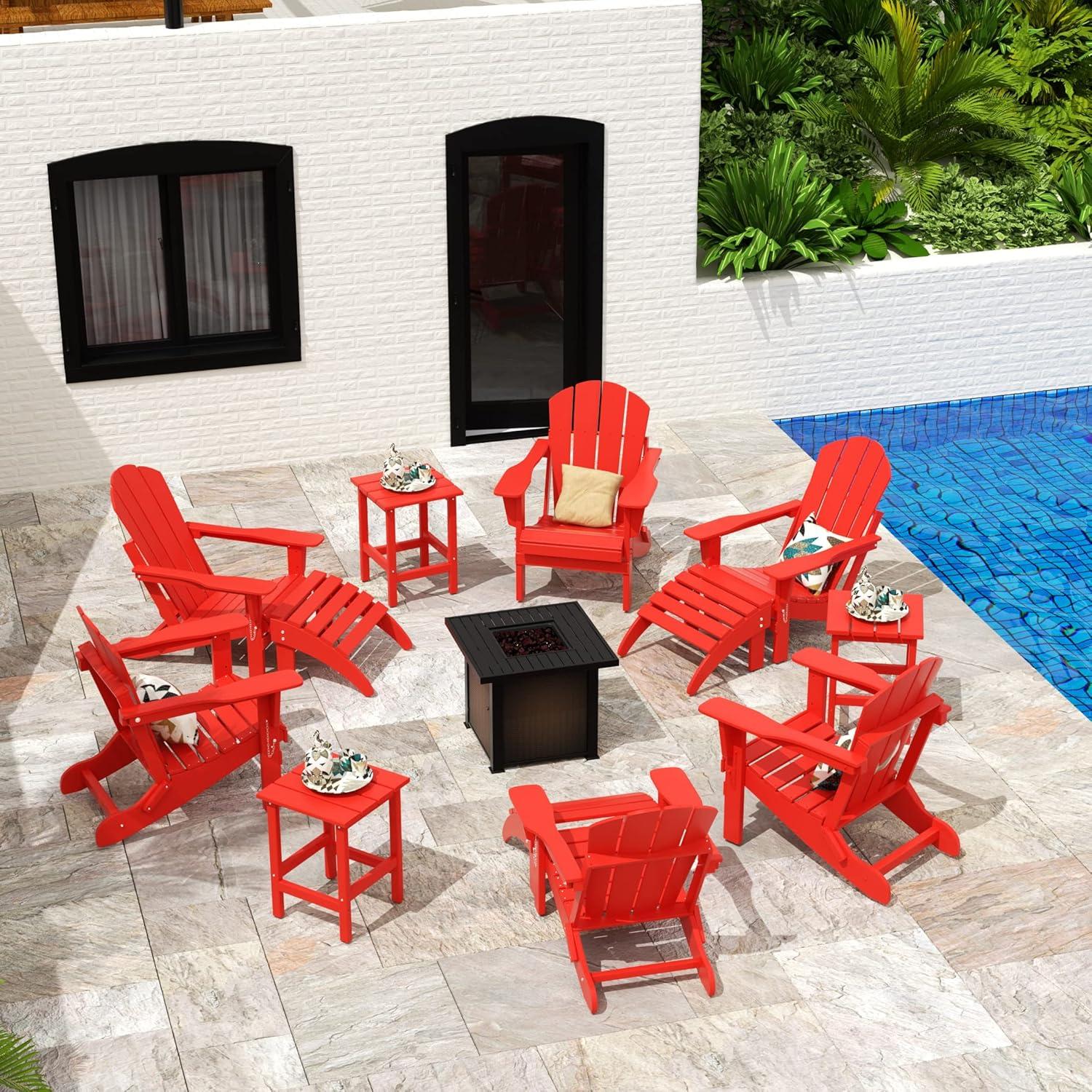 Braxton Outdoor Folding Plastic Adirondack Chair (Set of 2), Red