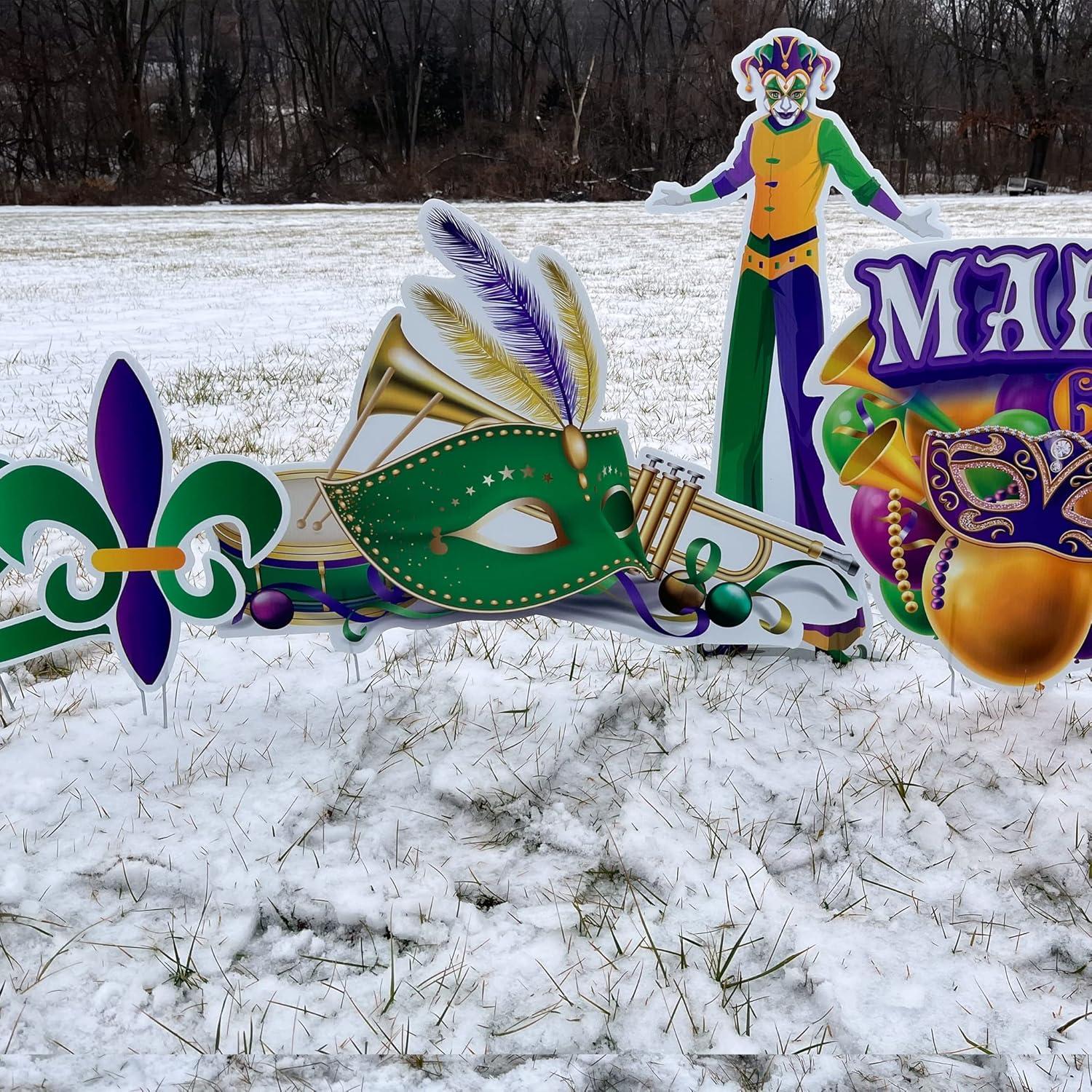 VictoryStore Jumbo Mardi Gras Yard Decoration Set, Masquerade Party Outdoor Decorations, 10 Piece Set, 20053