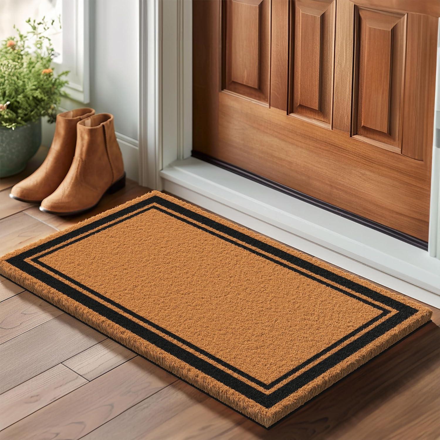 Barnyard Designs Natural Coco Coir Heavy Duty Backing Doormat - Large Cute Non-Slip Front Door Welcome Mat for Outside Entrance or Porch Entry, Brown (30x48, Border)
