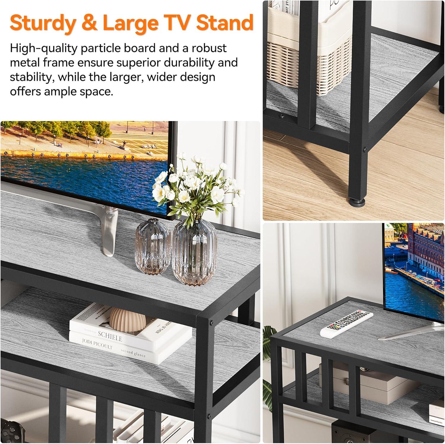 GarveeHome 58'' TV Stand for TV up to 65 Inches, Entertainment Center with Open Storage Shelves, TV Media Console Table with Quadruple-Tube Support for Living Room, Bedroom - 58" Grey