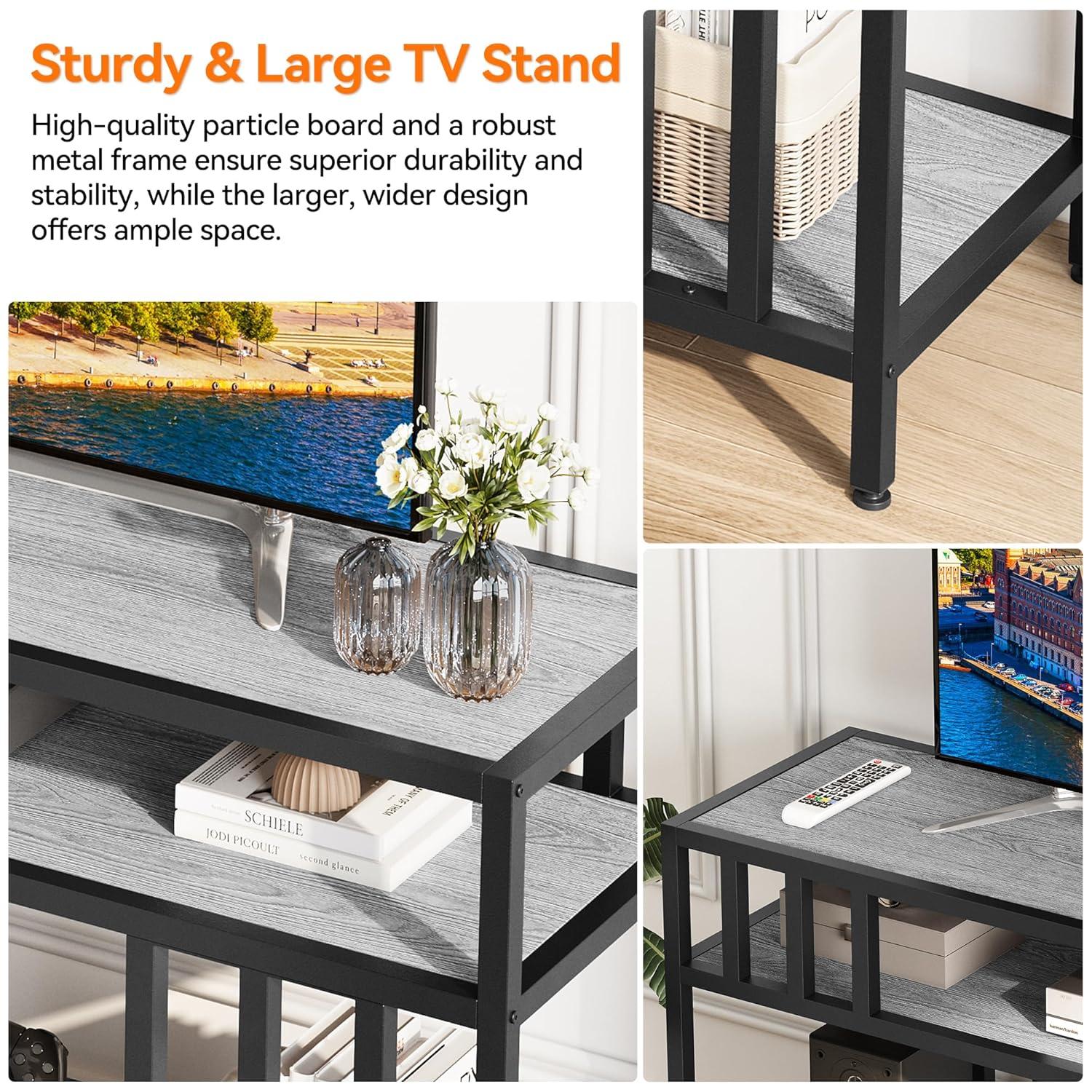 GarveeHome 58'' TV Stand for TV up to 65 Inches, Entertainment Center with Open Storage Shelves, TV Media Console Table with Quadruple-Tube Support for Living Room, Bedroom - 58" Grey