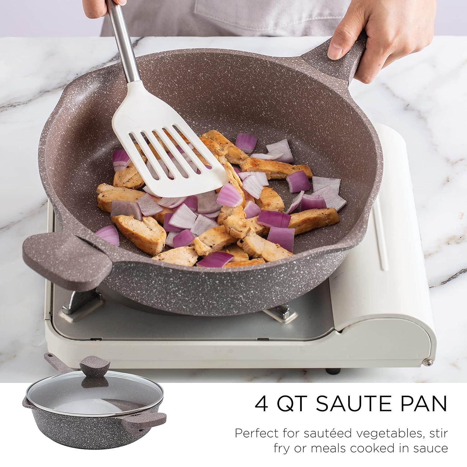 Chocolate Brown Non-Stick Cast Aluminum Cookware Set with Glass Lids, 6 Pc.