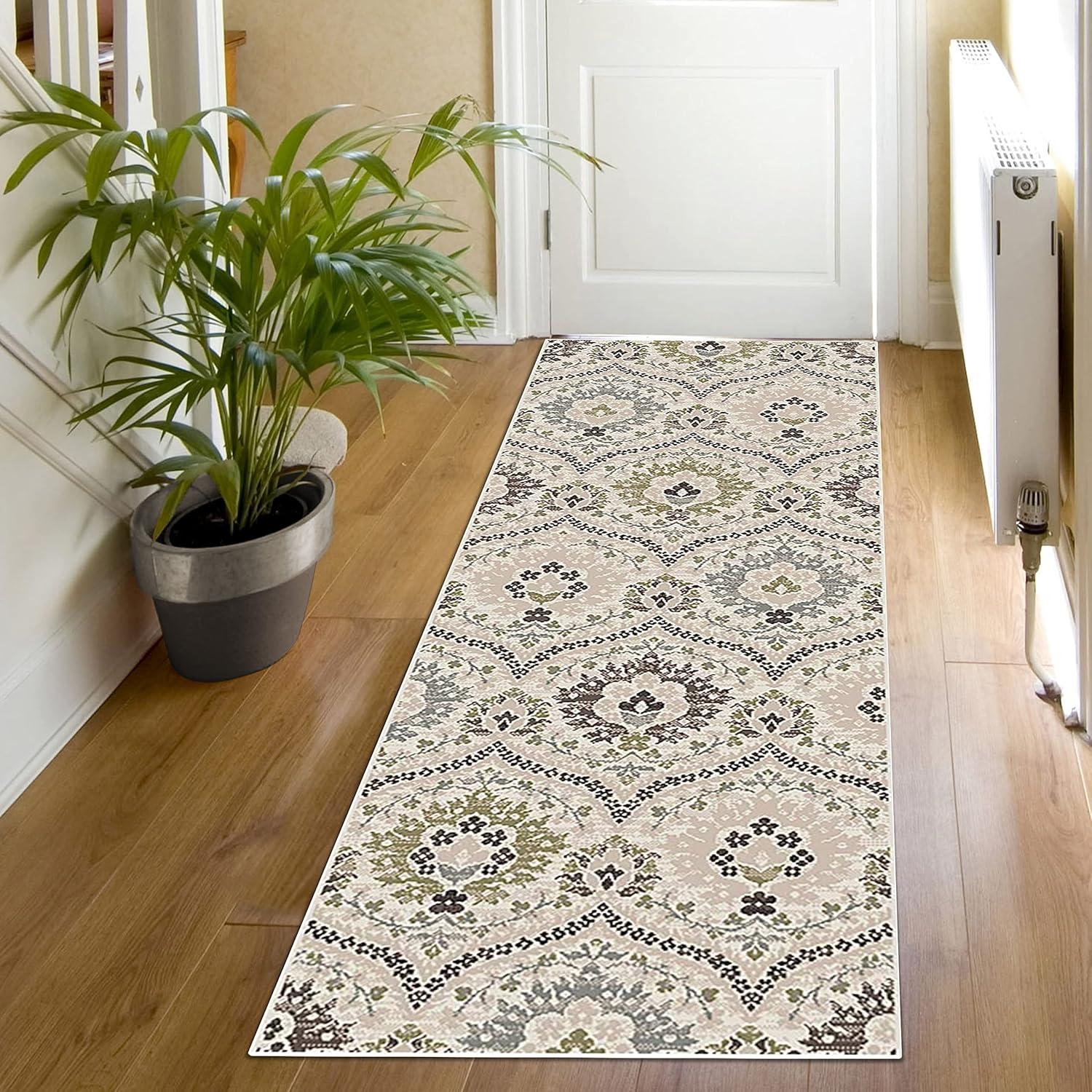 Superior Augusta Oriental 2' x 11' Area Rug, Indoor Rugs For Living Room Bedroom, Beige/Brown